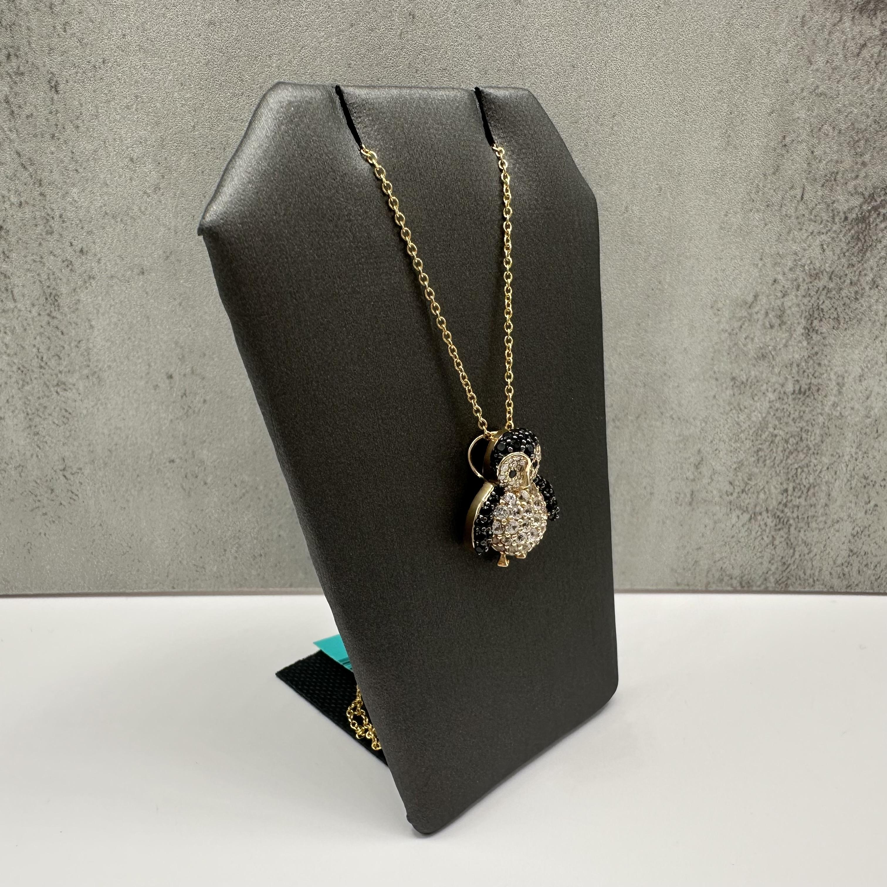 Designer Effy Penguin Pendant Necklace 14kt Gold Sapphire Diamond NWT