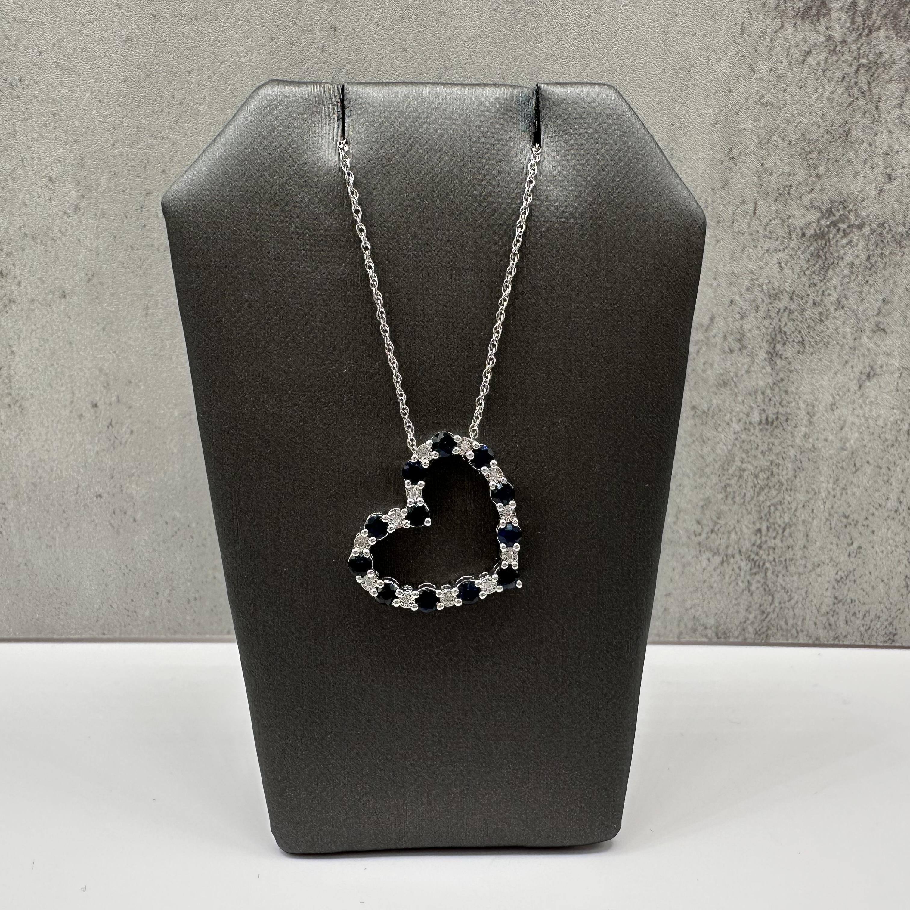 Designer Effy Sapphire Diamond Heart Necklace Sterling Silver 1.37ctw NWT