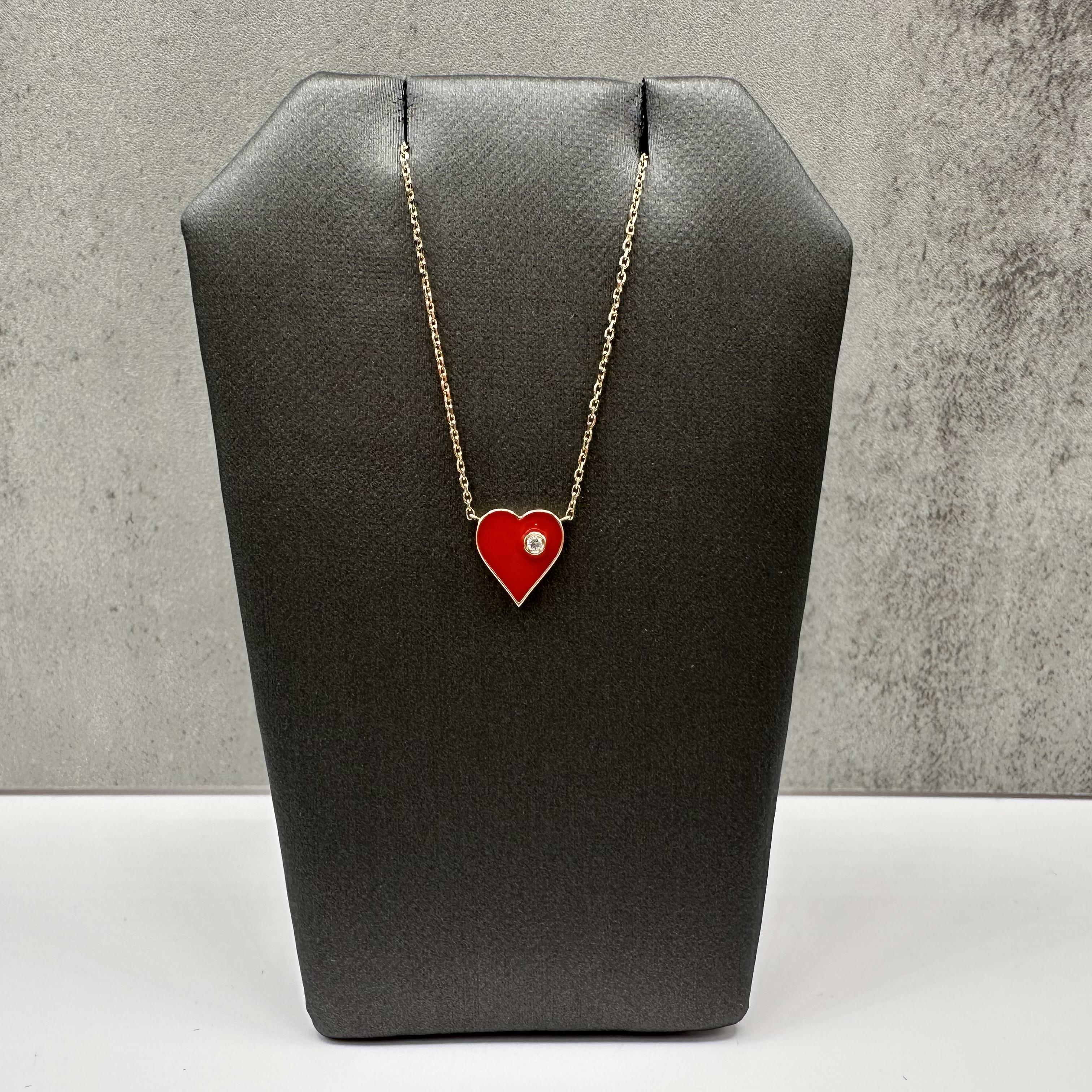 Designer Effy Diamond Enamel Heart Necklace 14kt Yellow Gold NWT