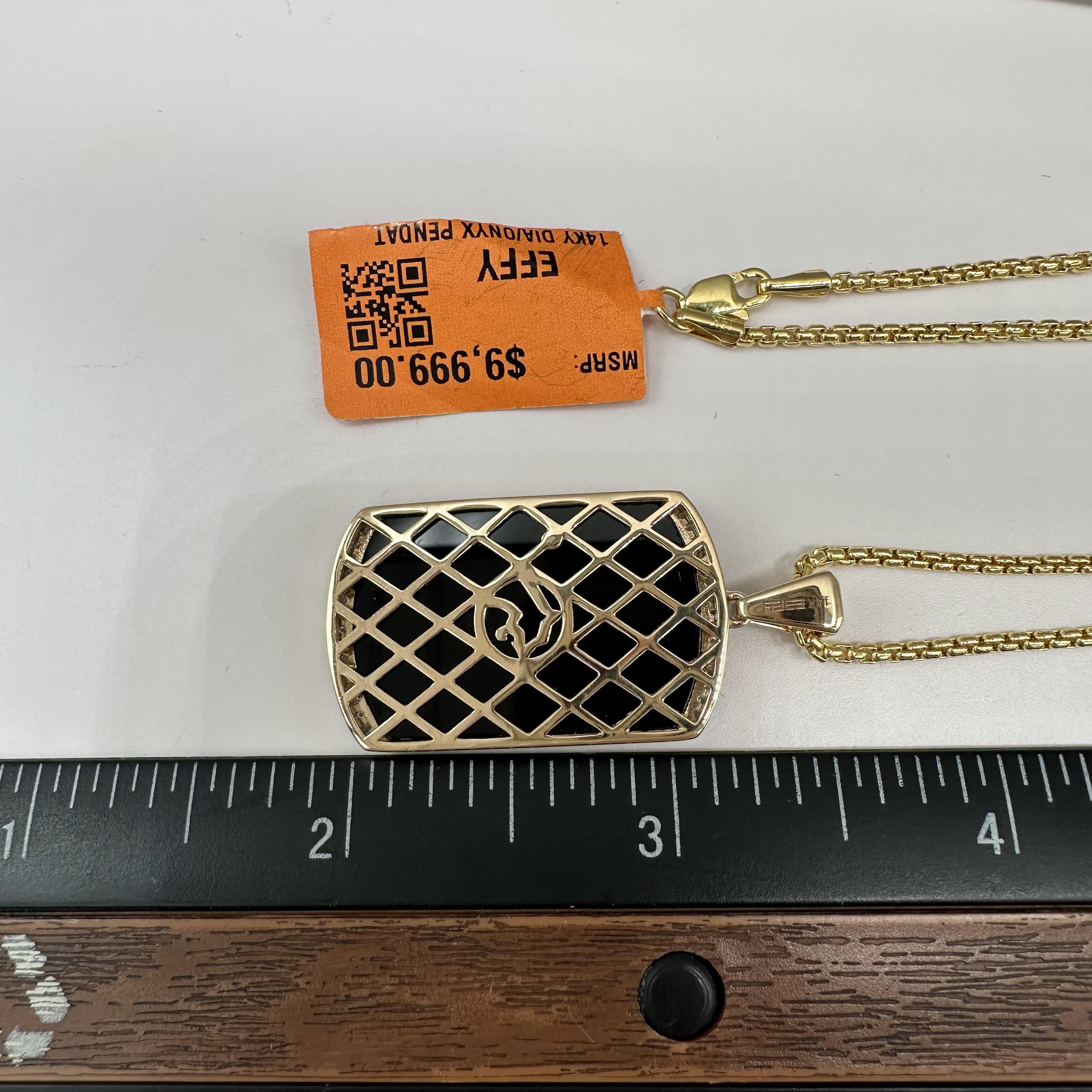 Designer Effy Mens Onyx Diamond Horse Pendant 14kt Gold 22in NWT