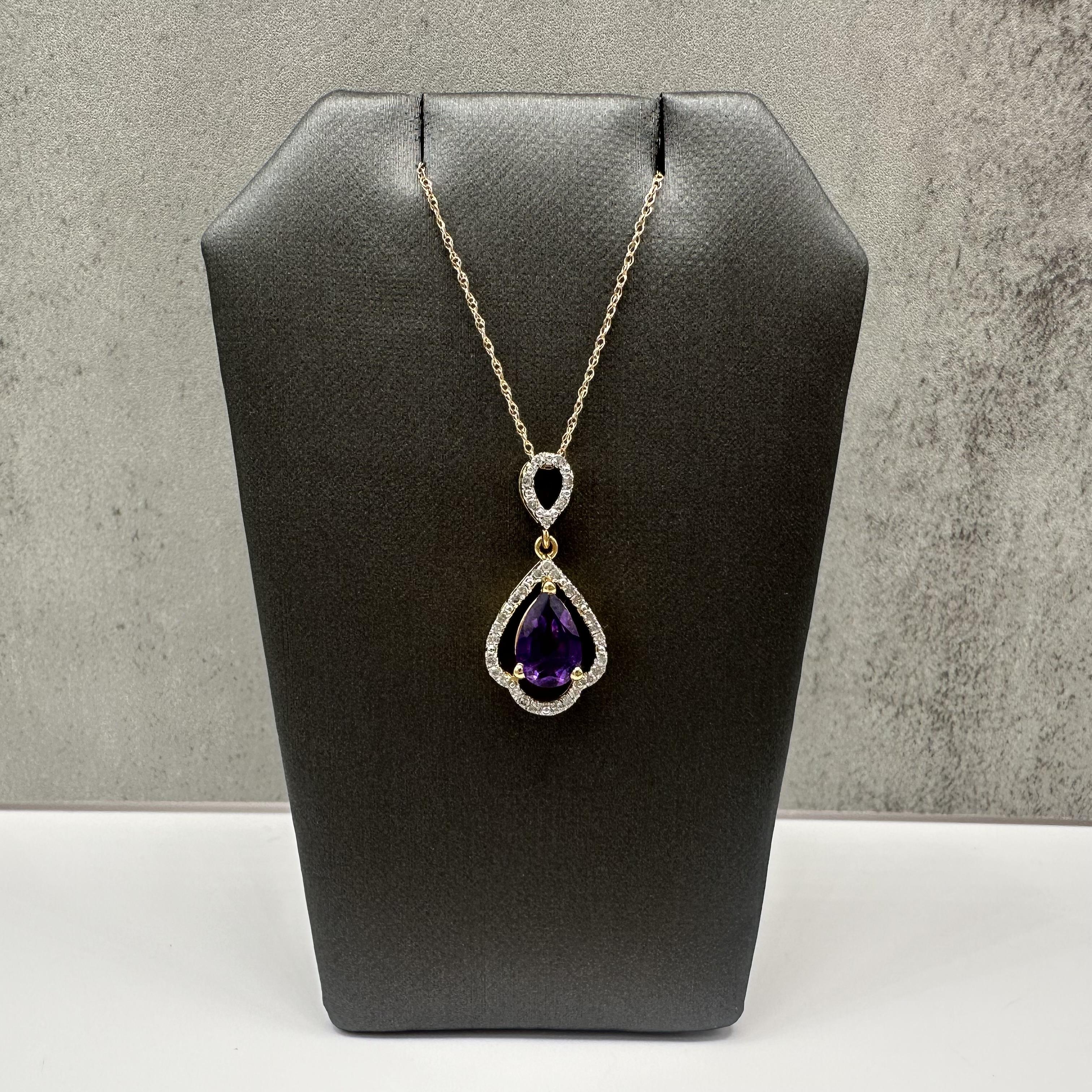 Amethyst Diamond Necklace in 10kt Yellow Gold Pear Cut 0.15ctw 18in New