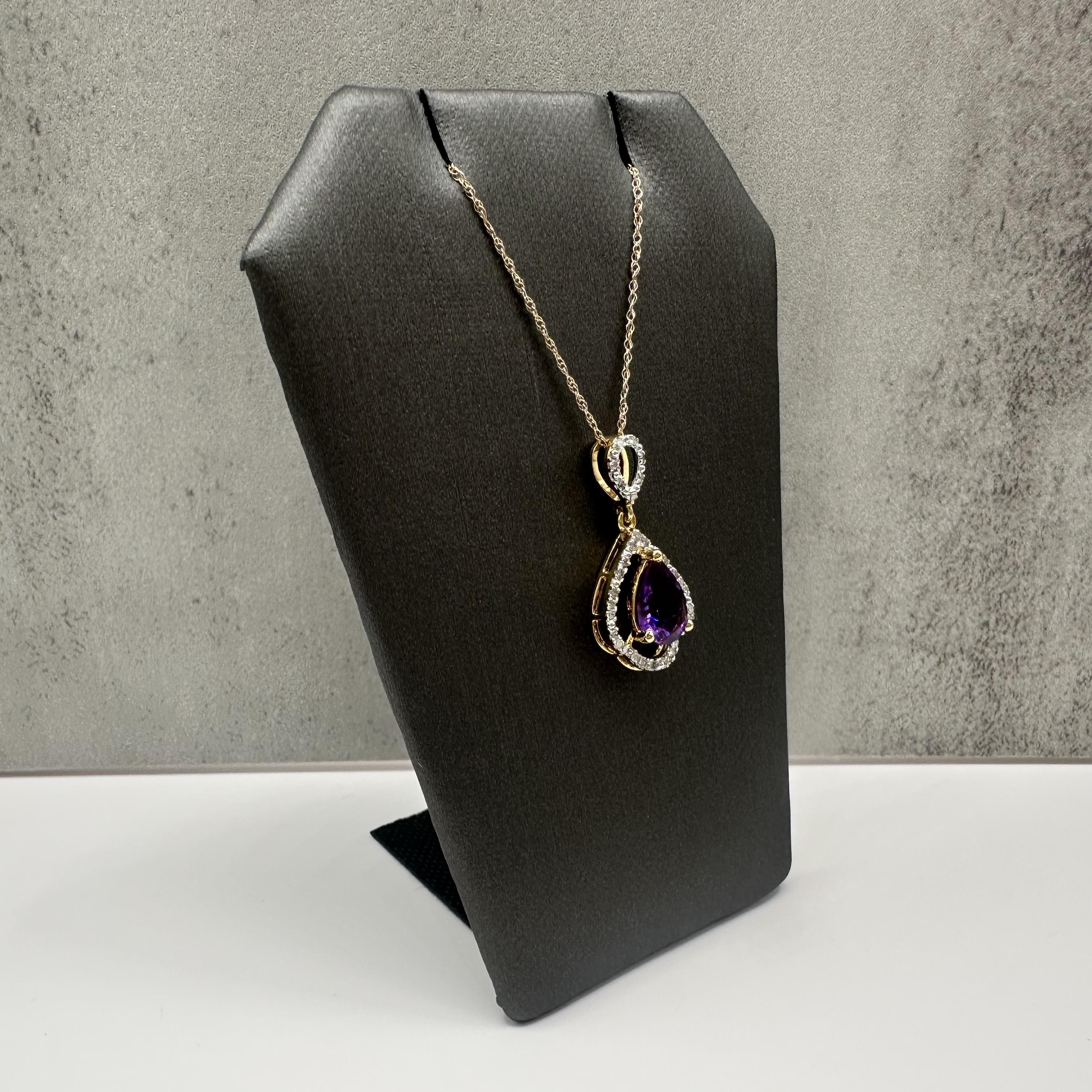 Amethyst Diamond Necklace in 10kt Yellow Gold Pear Cut 0.15ctw 18in New