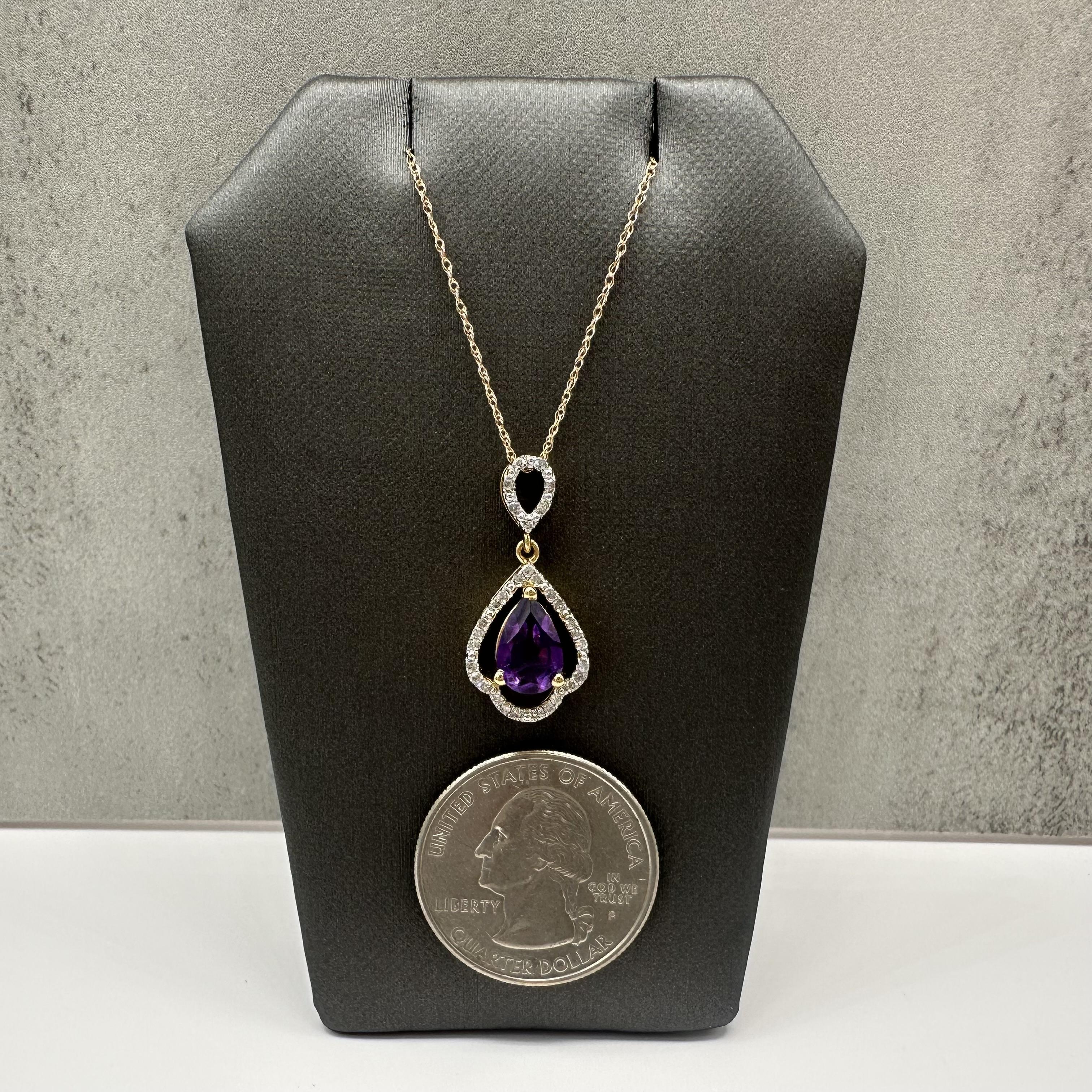 Amethyst Diamond Necklace in 10kt Yellow Gold Pear Cut 0.15ctw 18in New