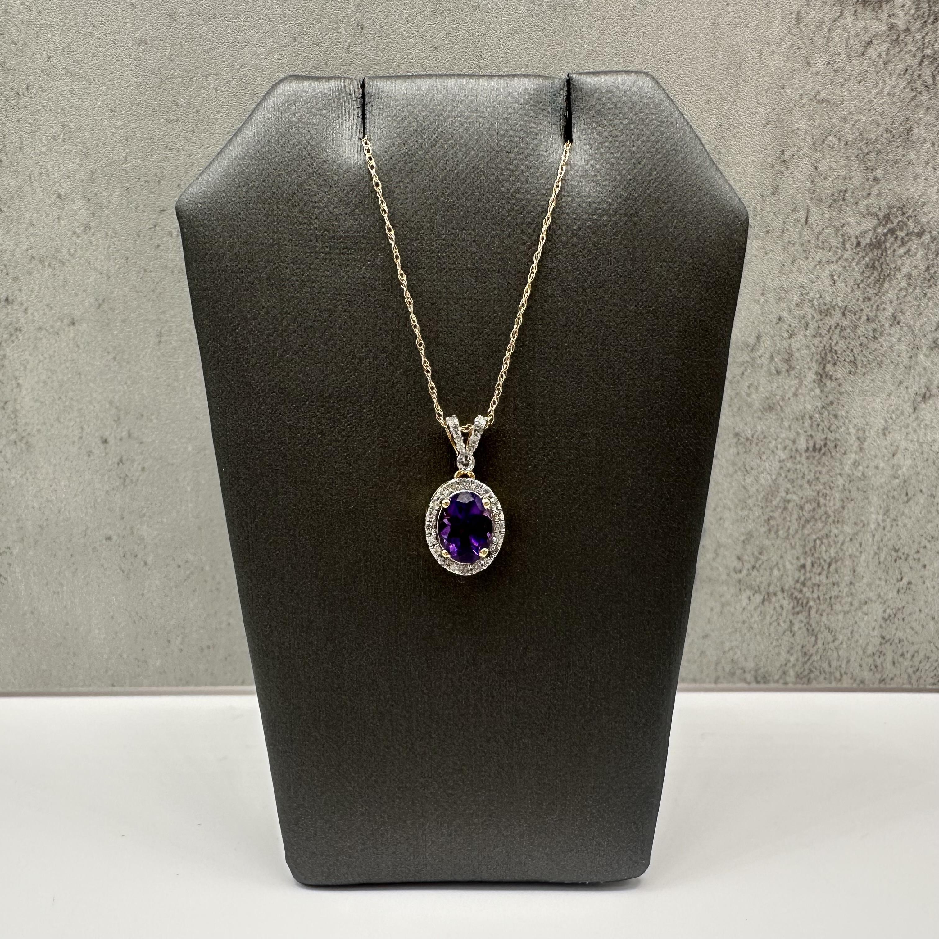 Amethyst Diamond Necklace 10kt Yellow Gold 0.17ctw 18in New