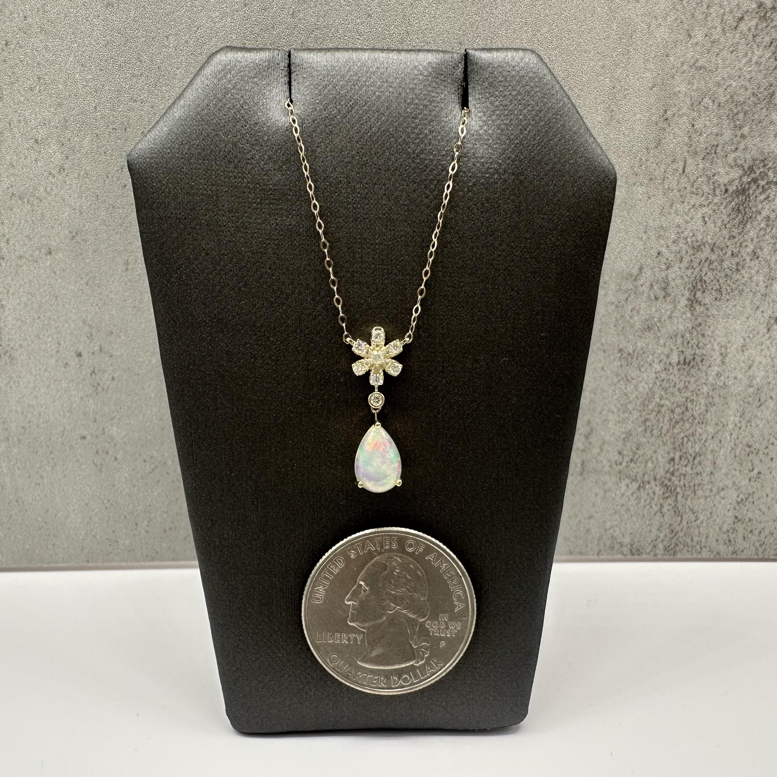 Opal Diamond Necklace 10kt Yellow Gold 0.94ctw Pear Cut 18in New