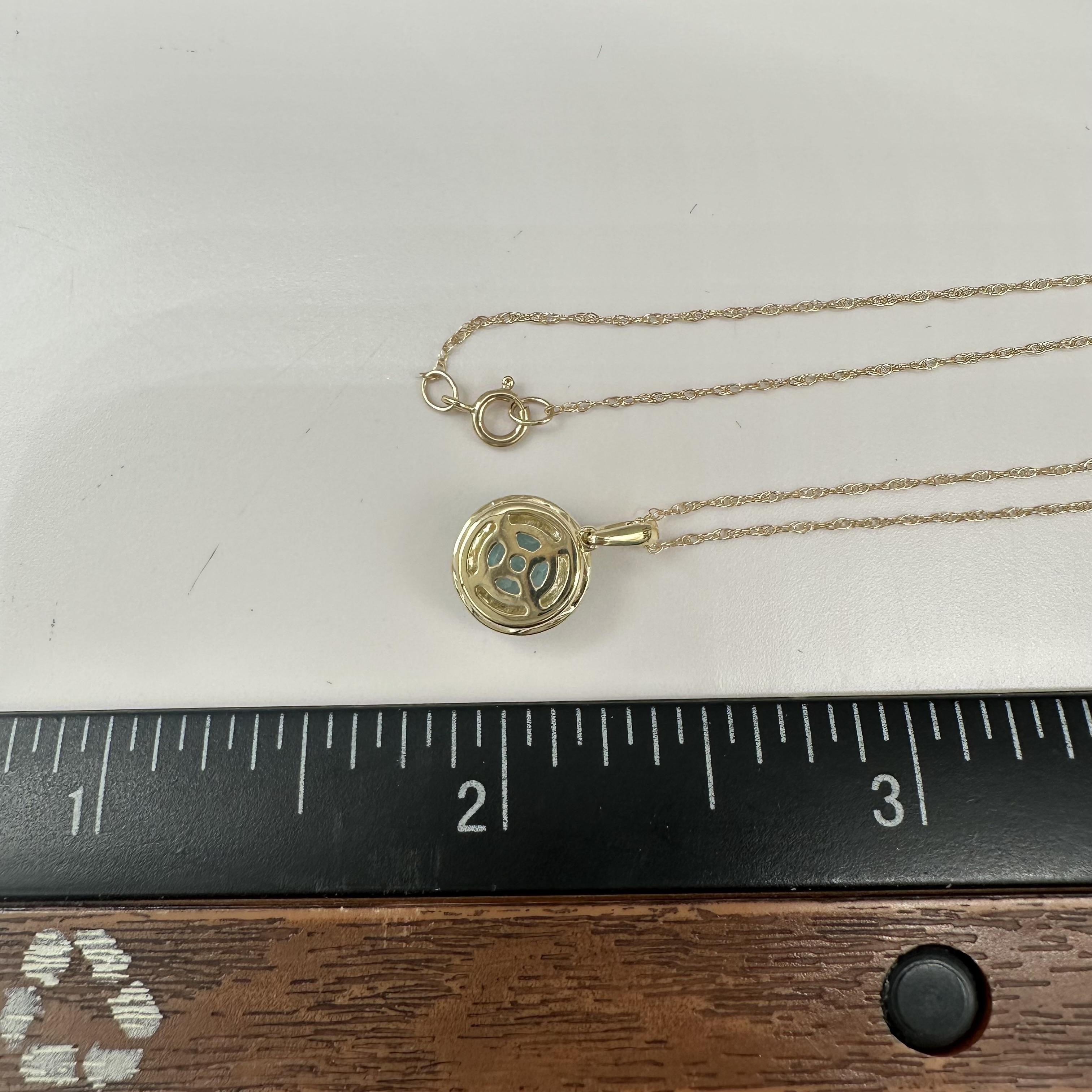 Blue Topaz Halo Pendant Necklace 10kt Yellow Gold 1.25ctw 18in New