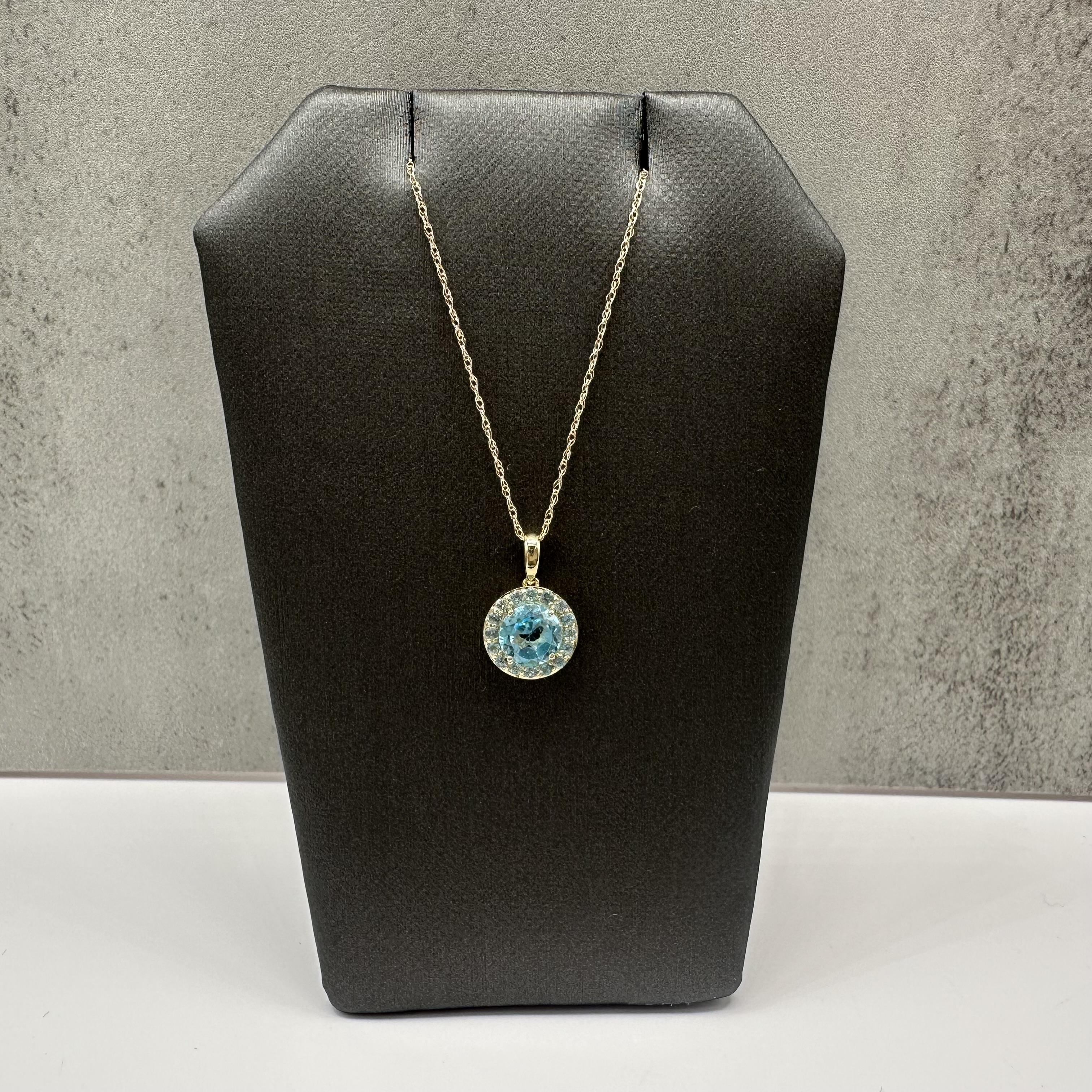 Blue Topaz Halo Pendant Necklace 10kt Yellow Gold 1.25ctw 18in New