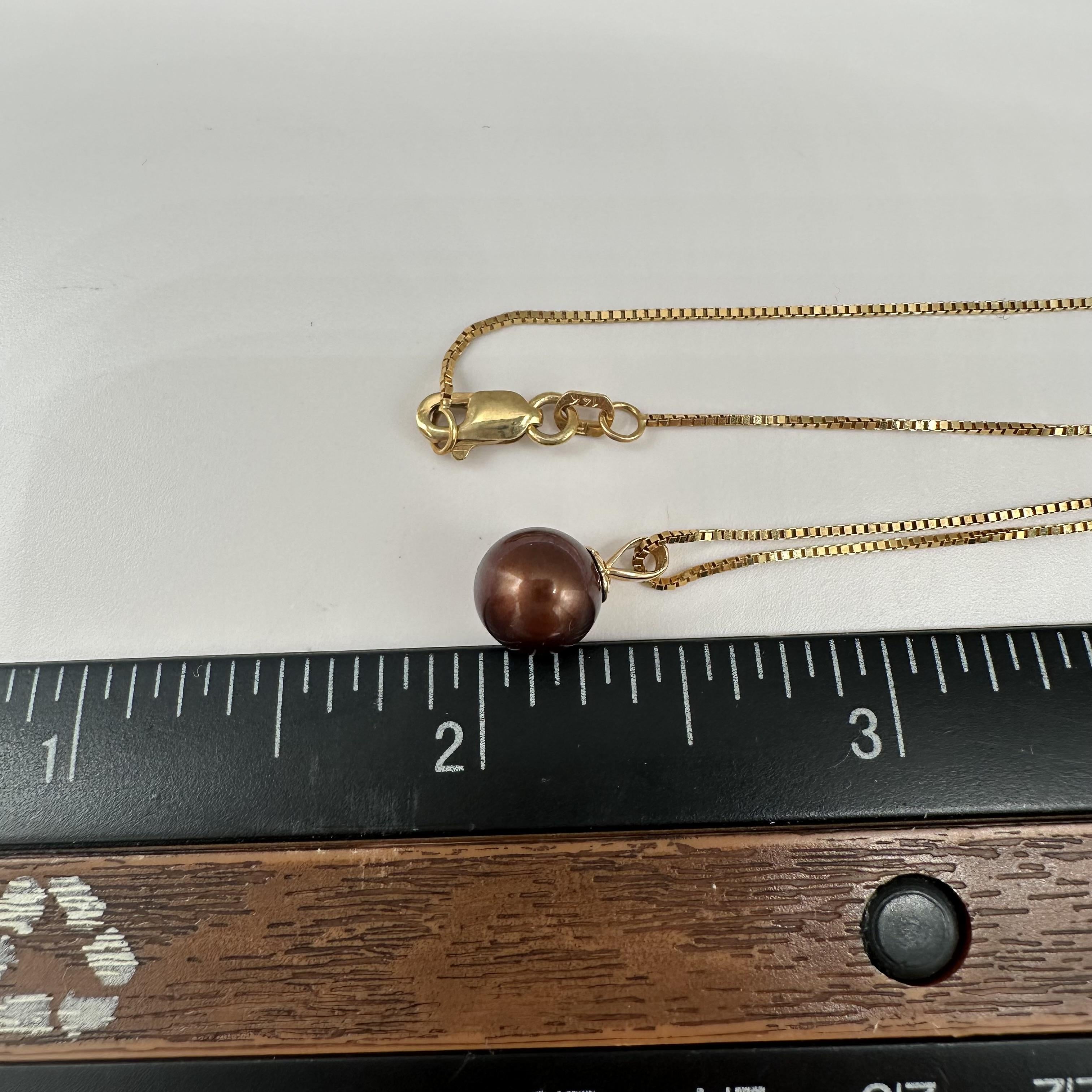 Chocolate Pearl Pendant Necklace 14kt Yellow Gold 8mm 18in Estate