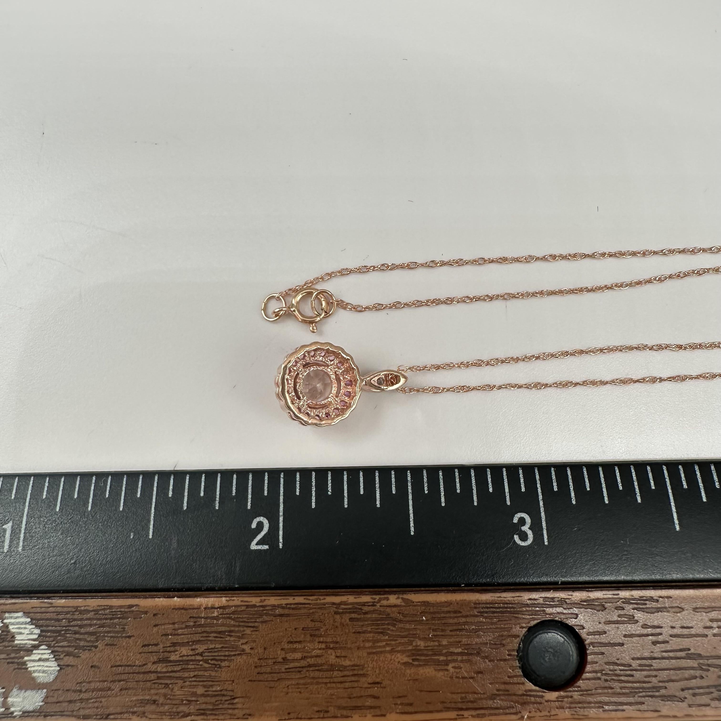 Morganite Pink Sapphire Diamond Necklace 10kt Rose Gold 18in New