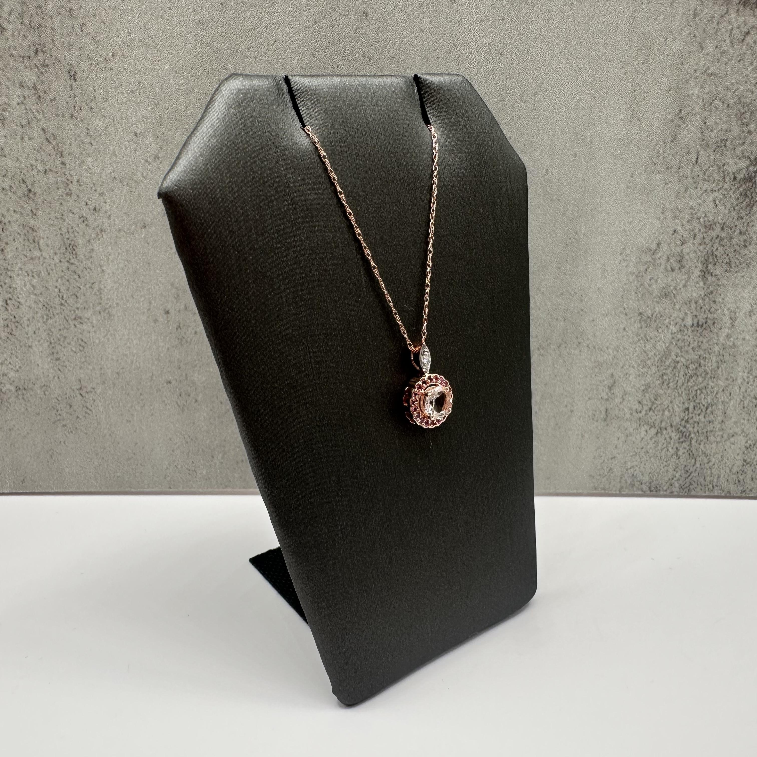 Morganite Pink Sapphire Diamond Necklace 10kt Rose Gold 18in New