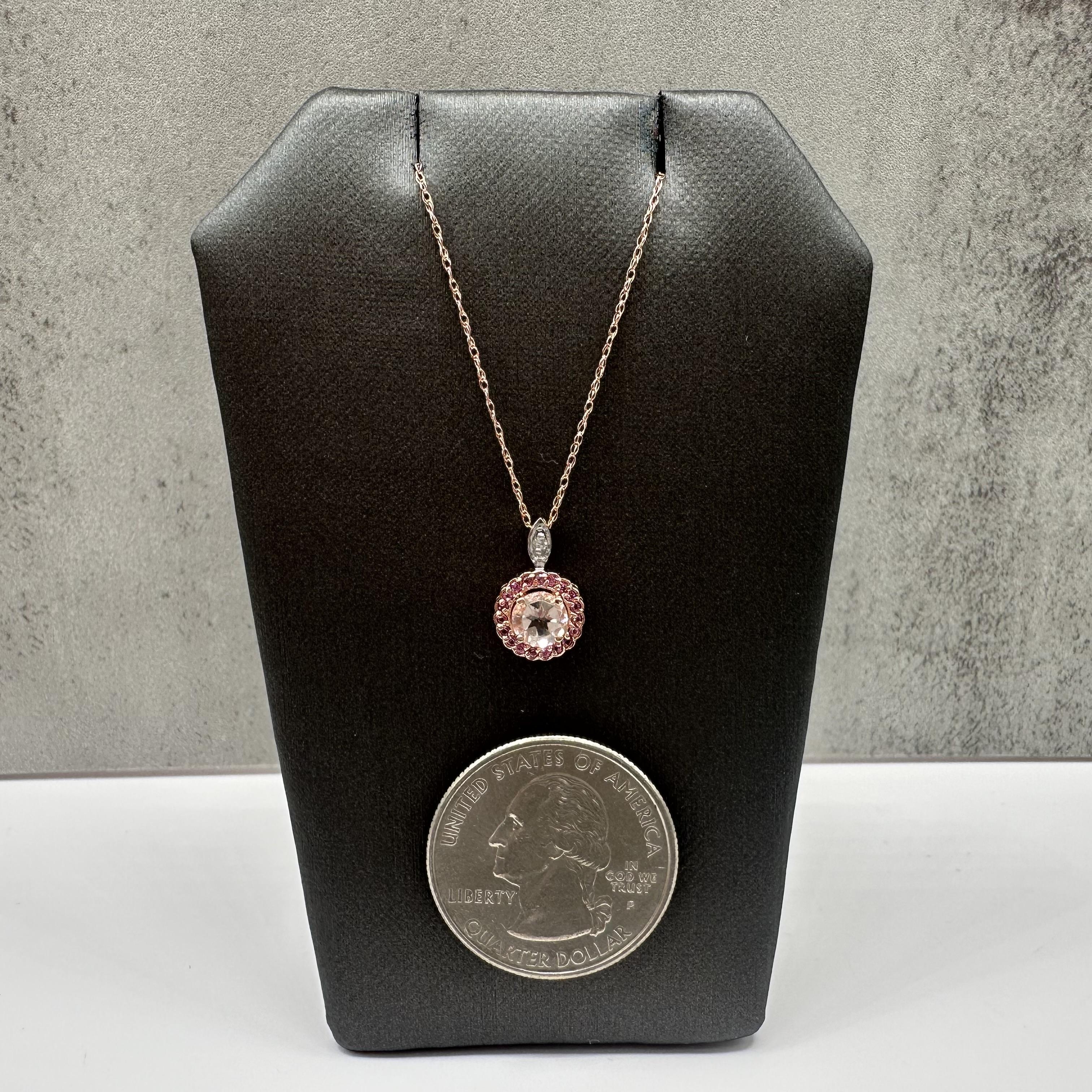 Morganite Pink Sapphire Diamond Necklace 10kt Rose Gold 18in New