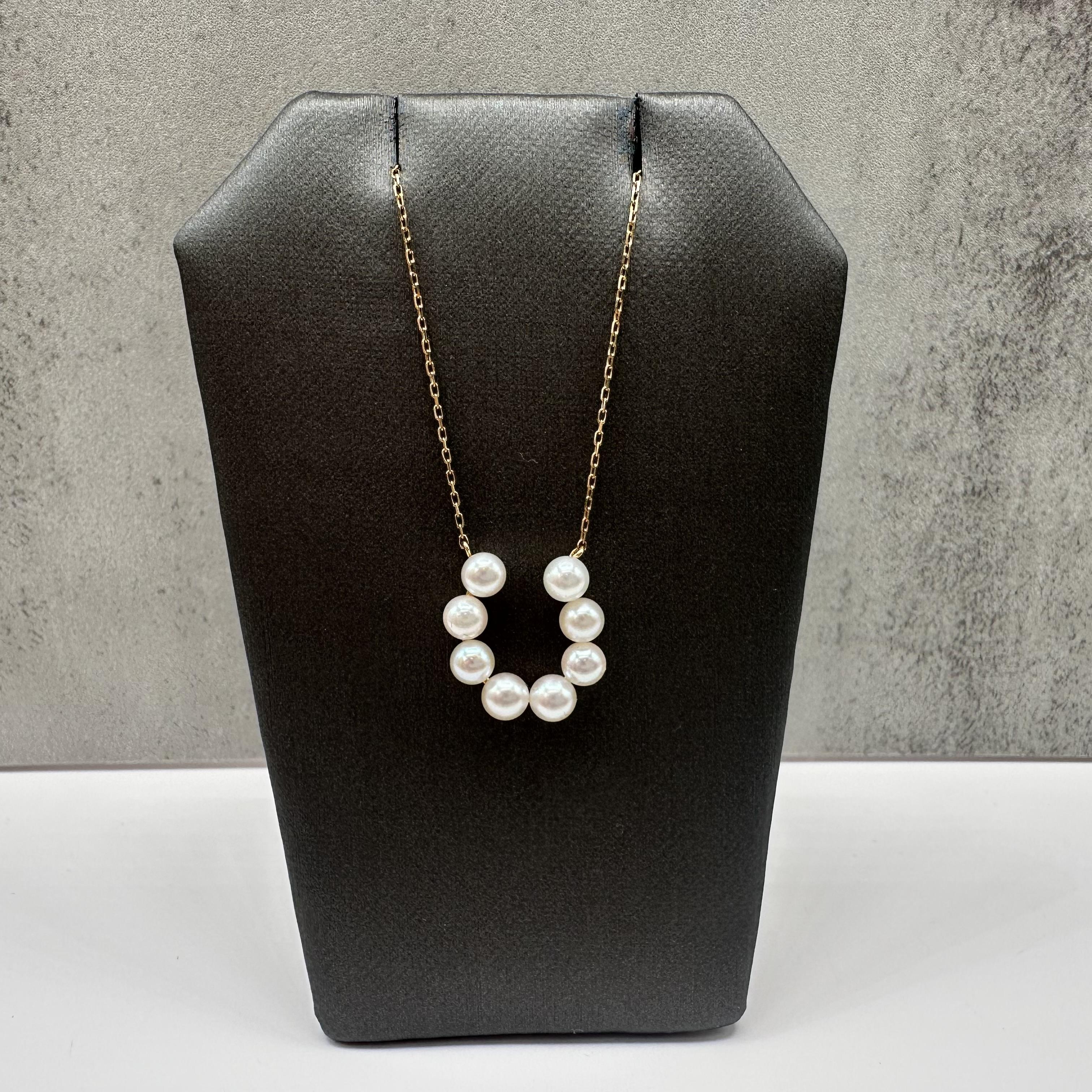 Pearl Horseshoe Necklace 18kt Yellow Gold 16in New