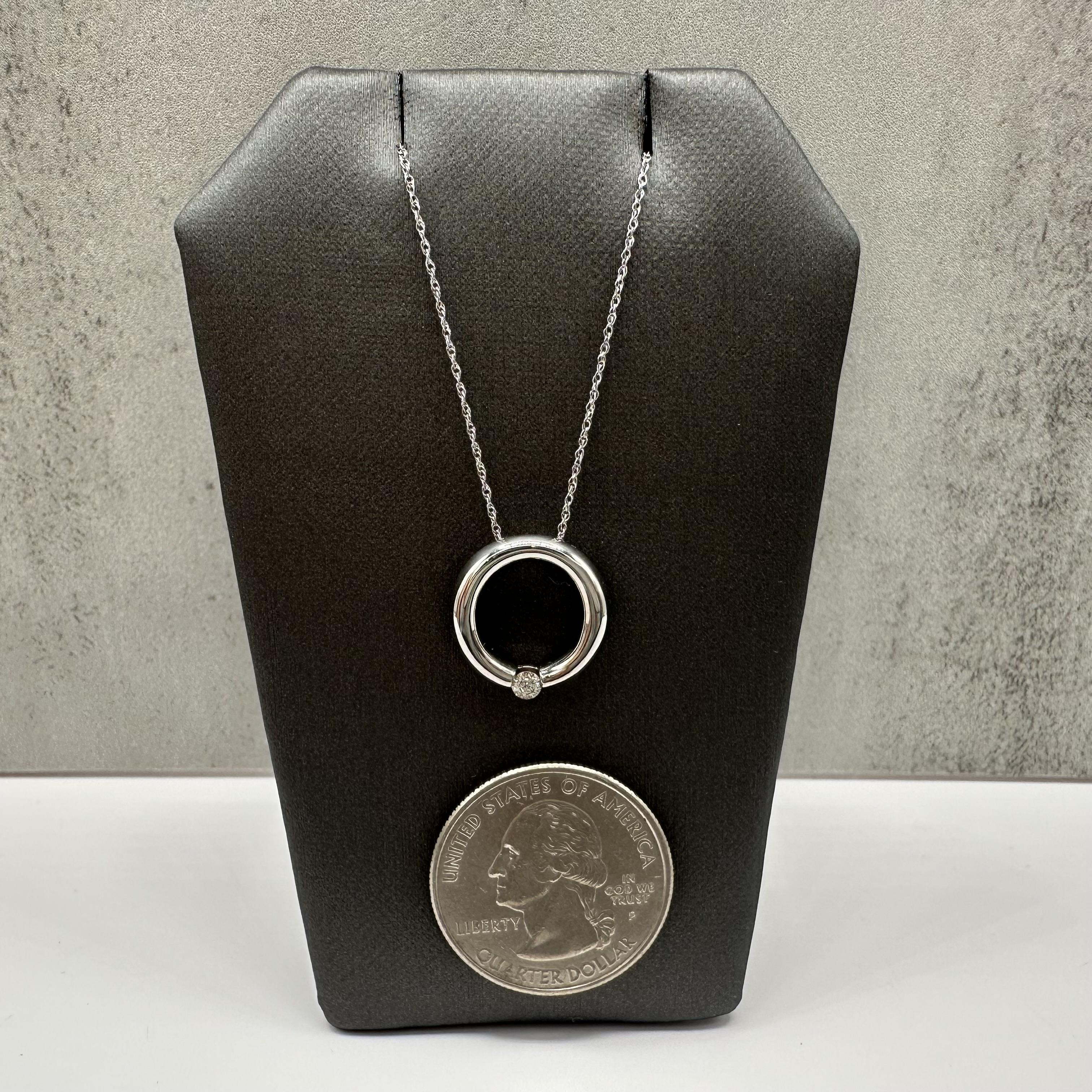 Diamond Circle Necklace 10kt White Gold 0.08ctw Estate 18in