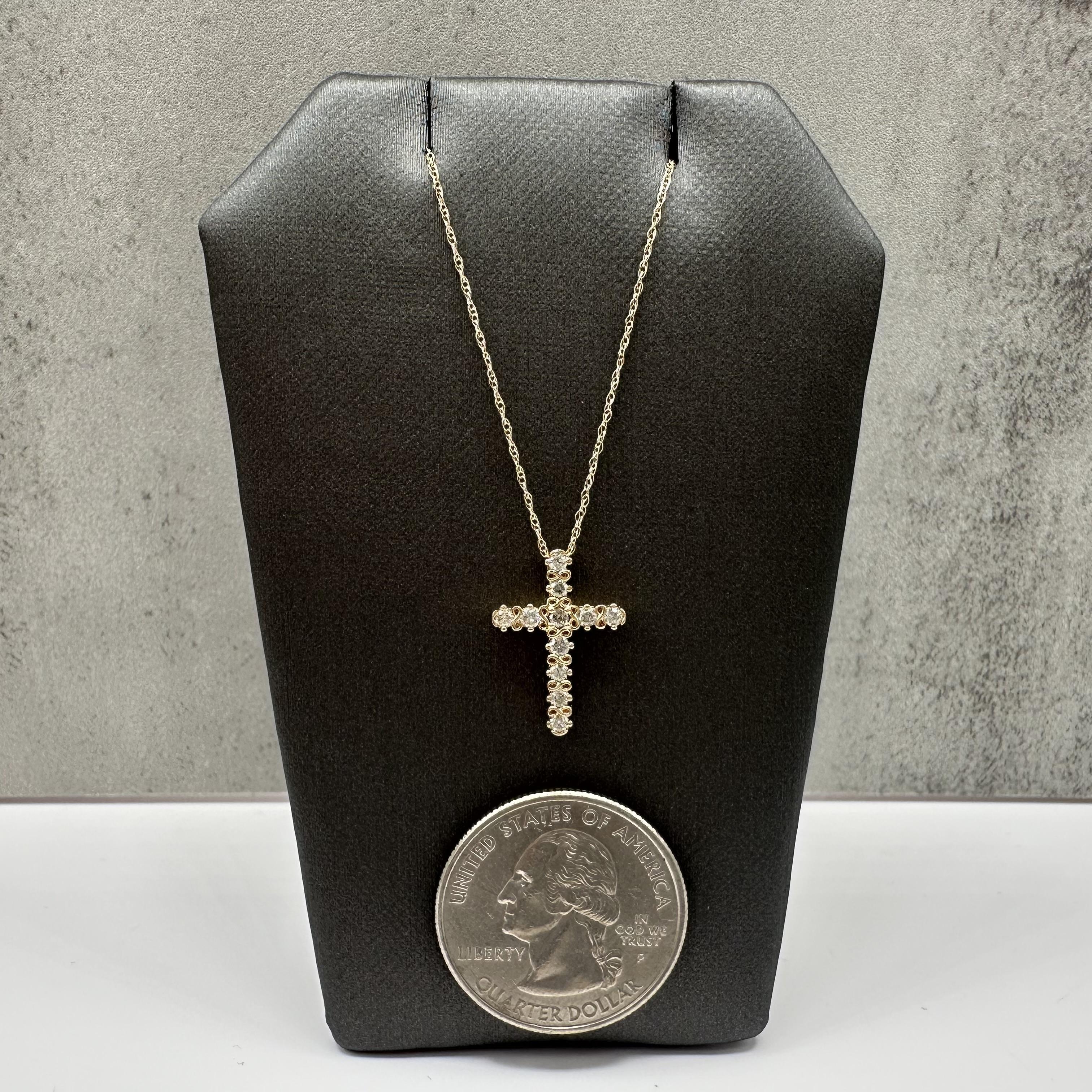 Diamond Cross Necklace 10kt Yellow Gold 0.25ctw GH I1 18in New