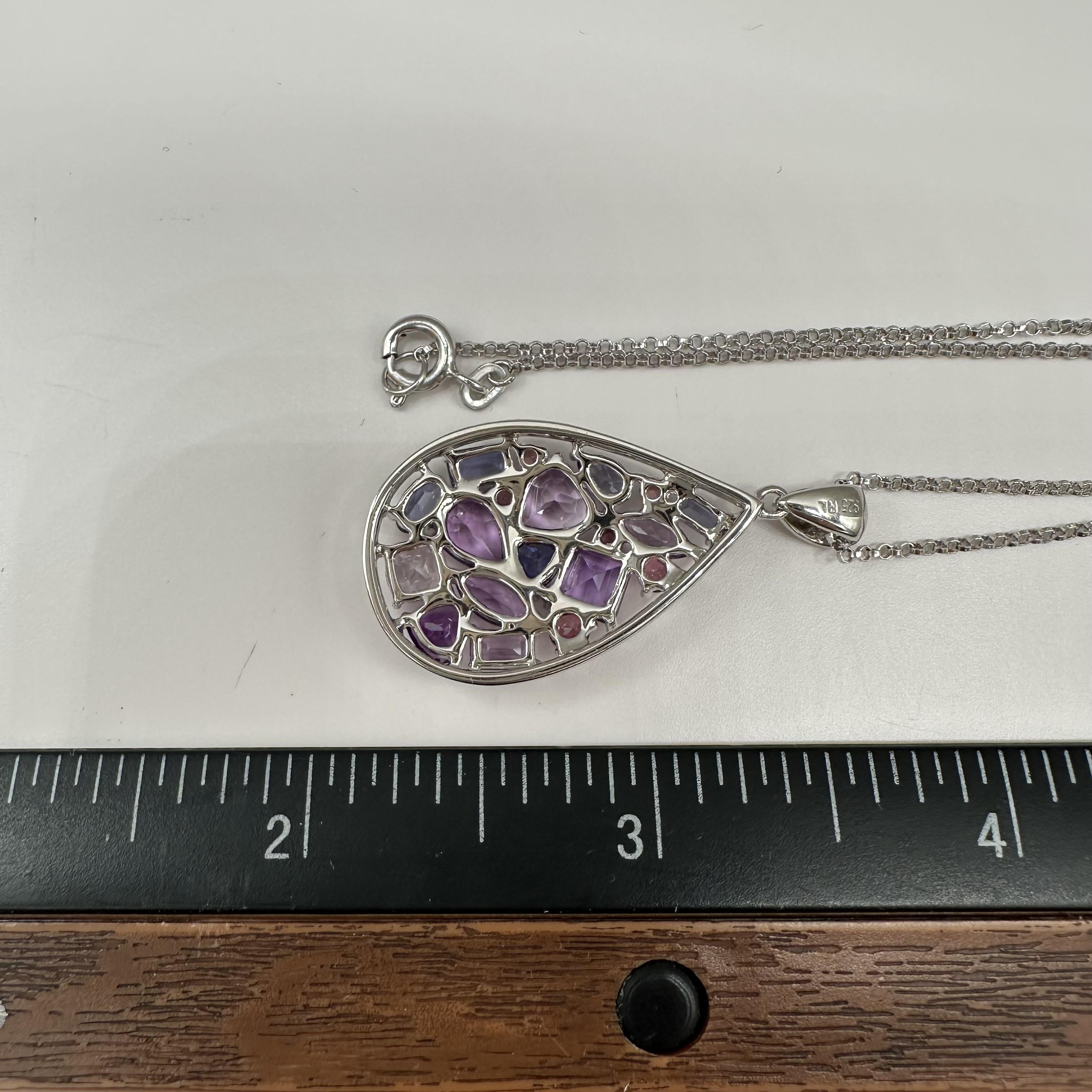 Semi Precious Gemstone Necklace Sterling Silver 18in Multi Gemstone New