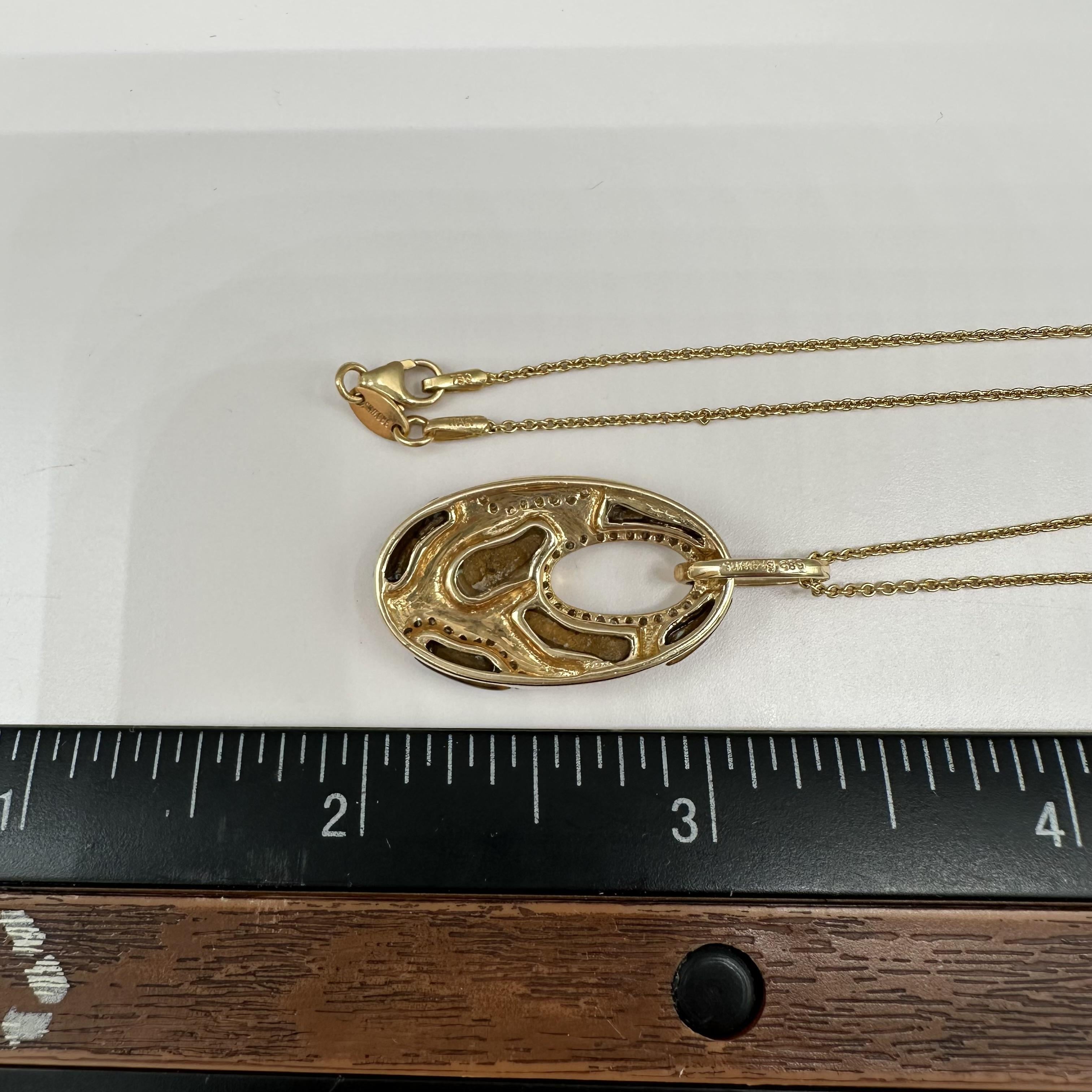 Diamond Tigers Eye Pendant Necklace 14kt Yellow Gold 0.25ctw Estate