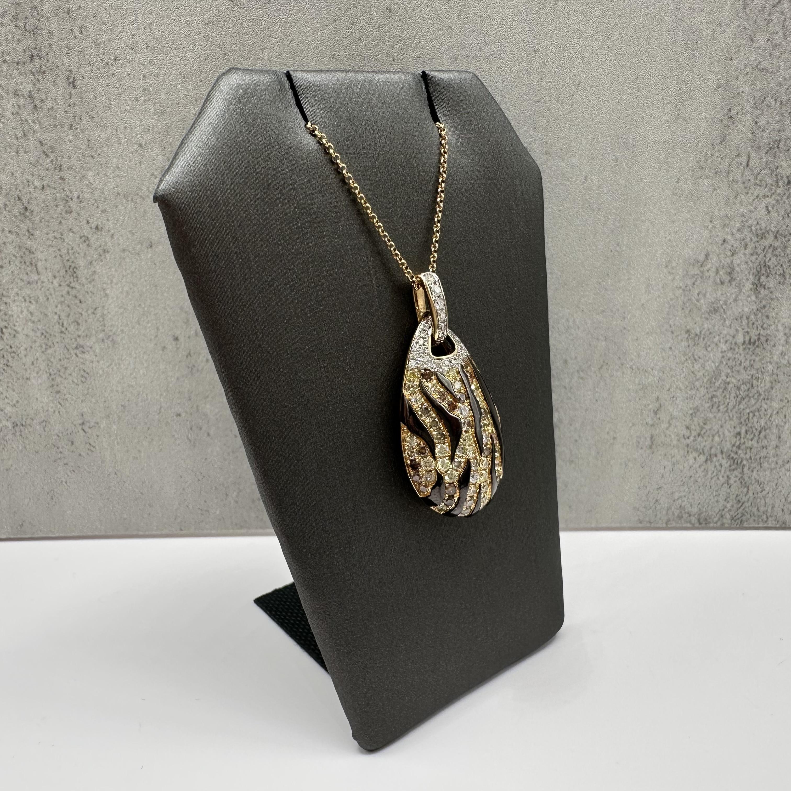 Diamond Enamel Animal Stripe Pendant Necklace 14kt Gold 1.25ctw Estate
