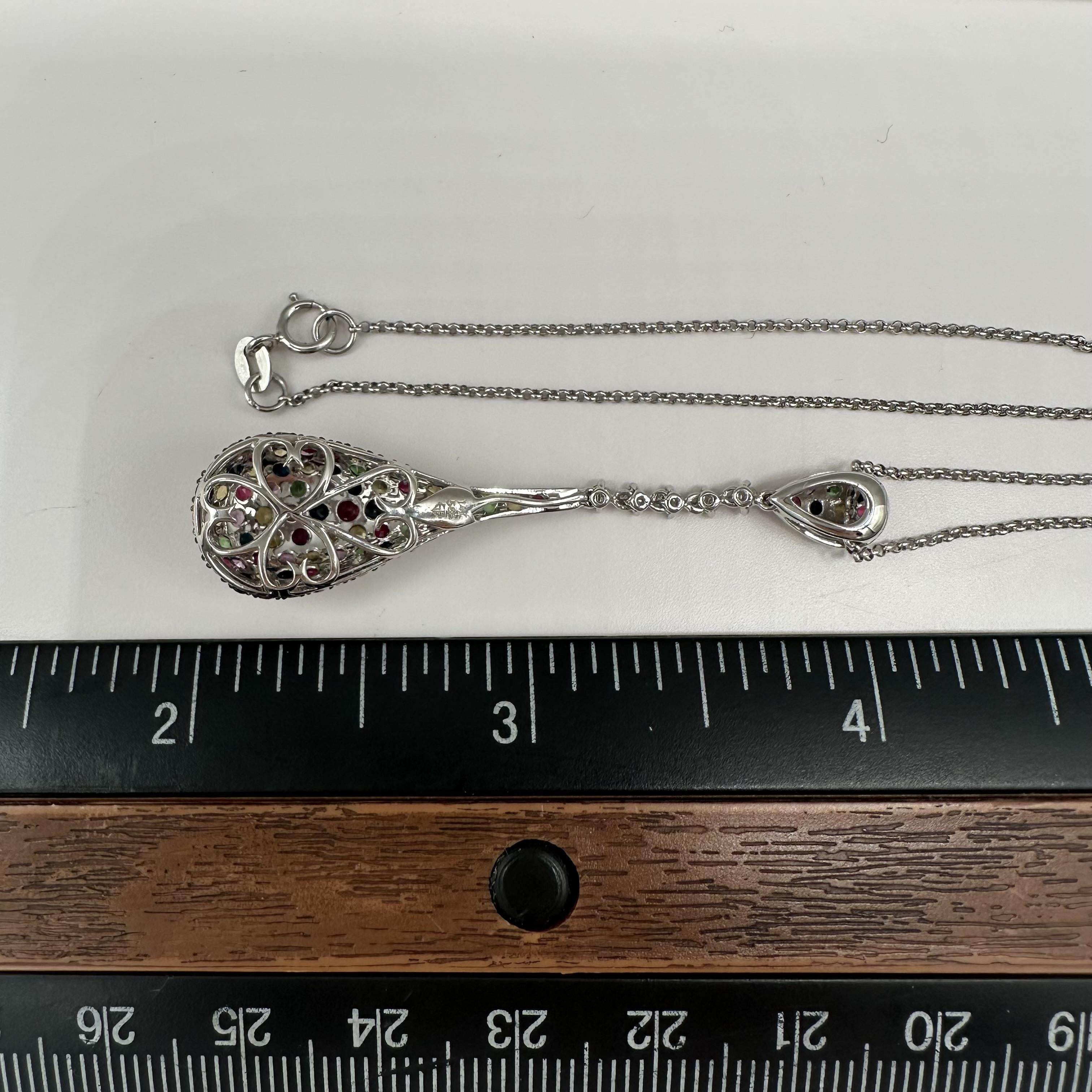 Multicolor Gemstone Diamond Necklace 14kt White Gold 1.50ctw Estate