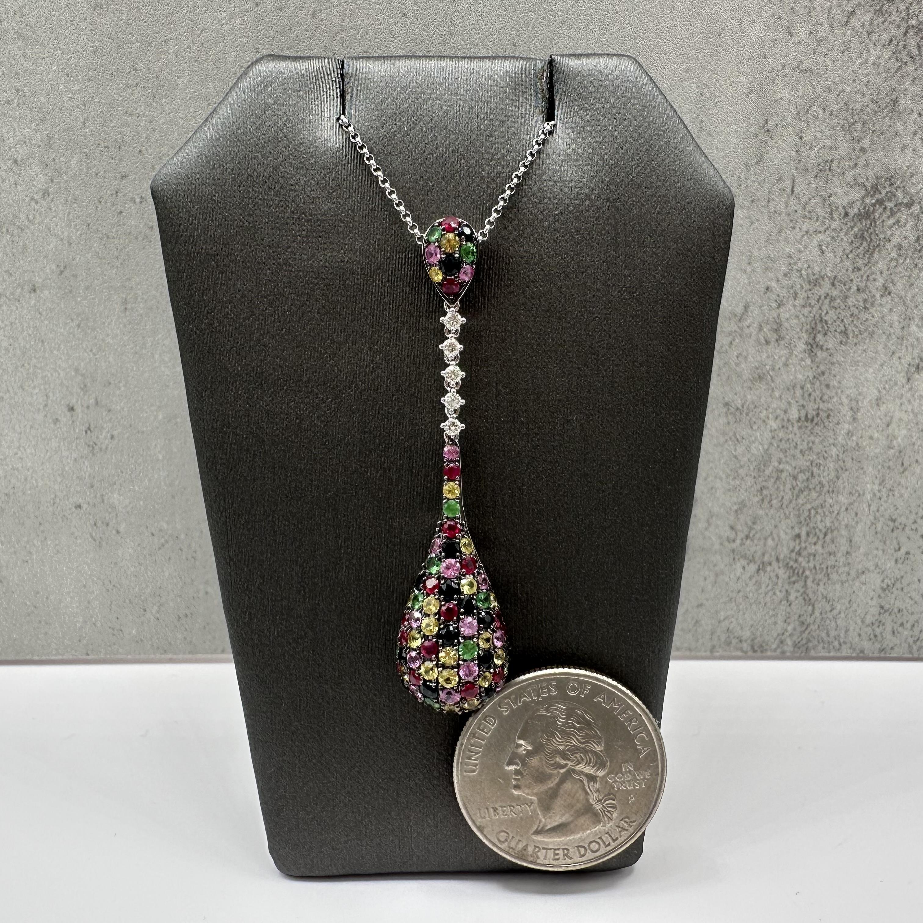 Multicolor Gemstone Diamond Necklace 14kt White Gold 1.50ctw Estate