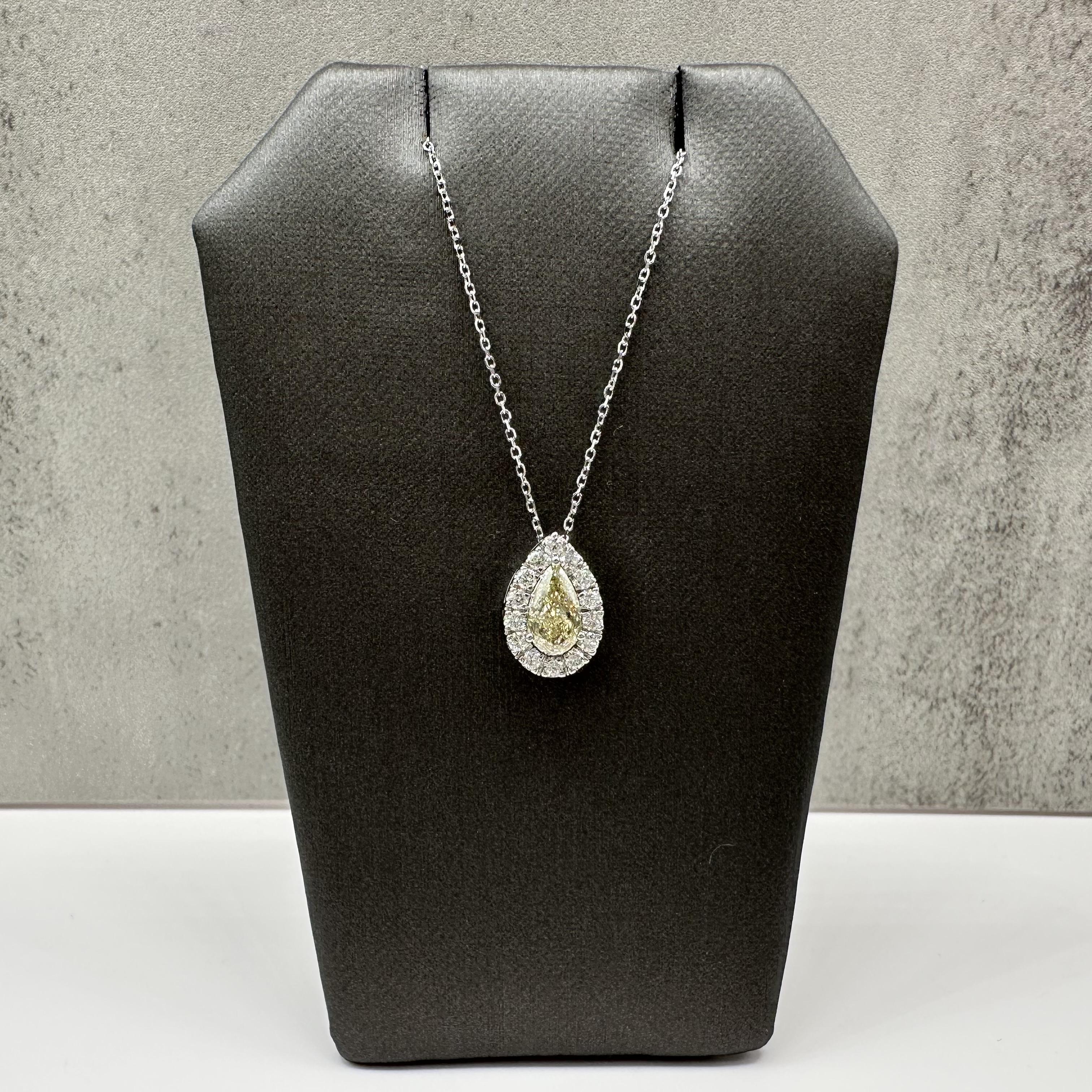 Natural Yellow Diamond Halo Pendant Necklace 14kt White Gold 1.17ctw VS