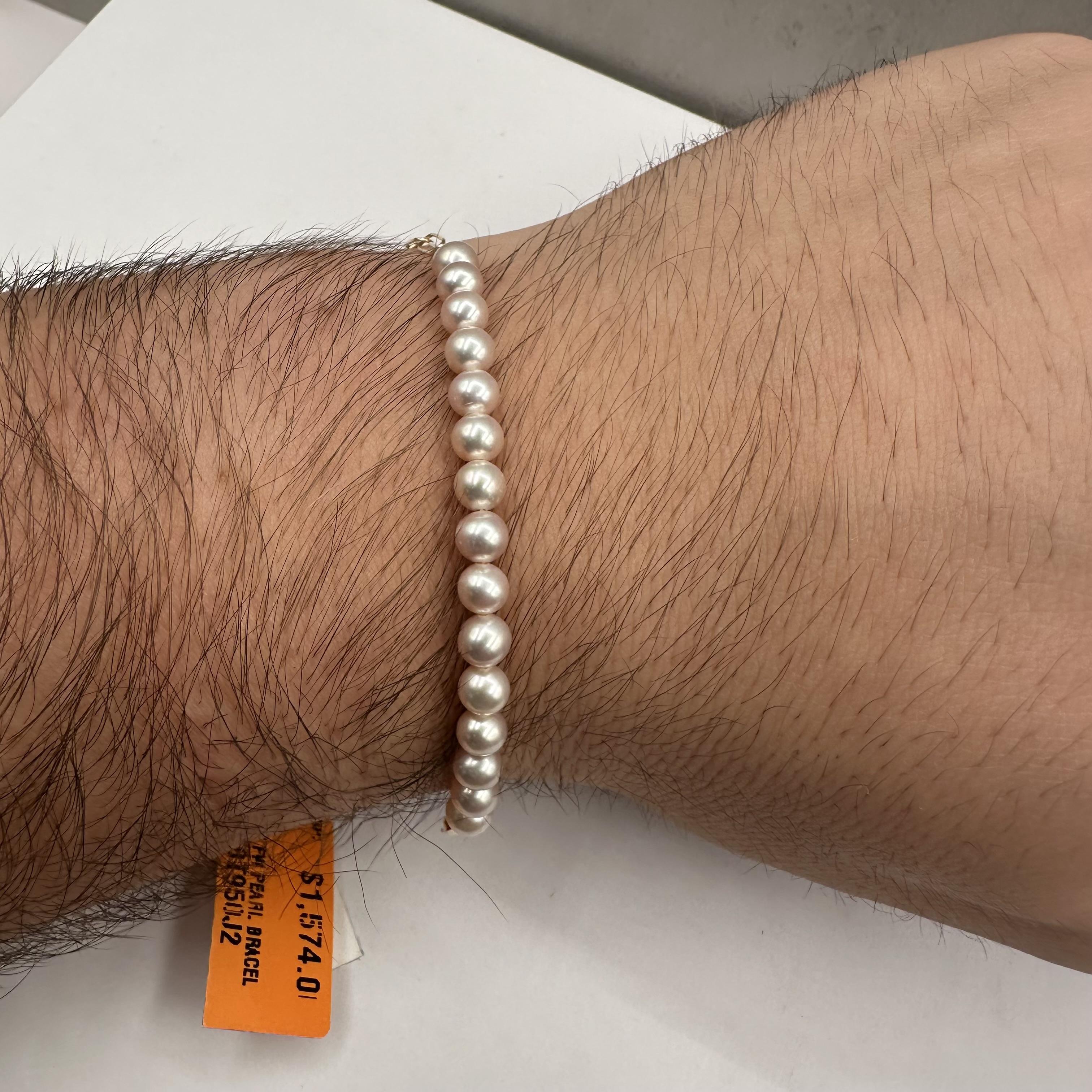 Designer Effy Pearl Bracelet in 14kt Yellow Gold – 5.1mm Pearls, Paperclip Chain