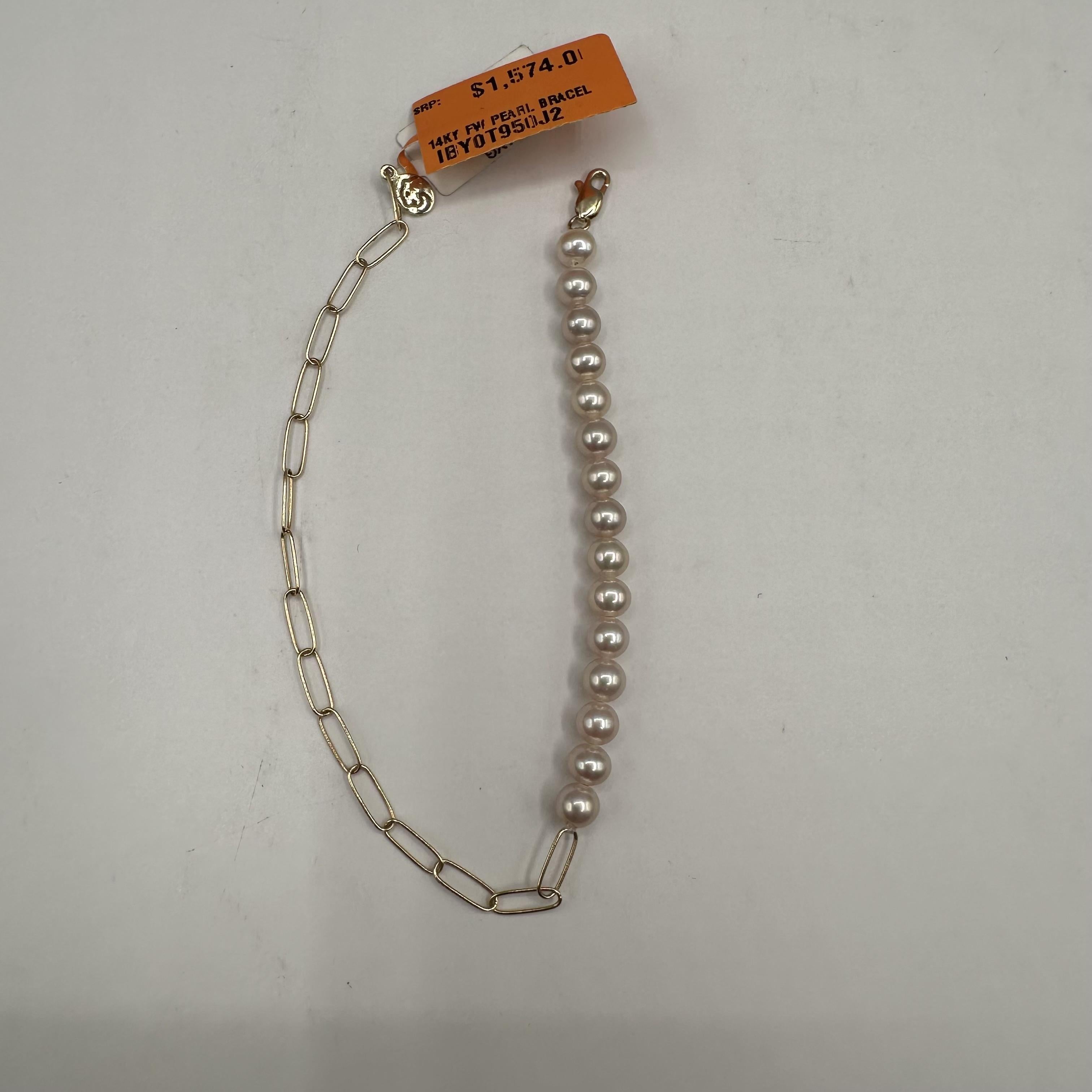 Designer Effy Pearl Bracelet in 14kt Yellow Gold – 5.1mm Pearls, Paperclip Chain