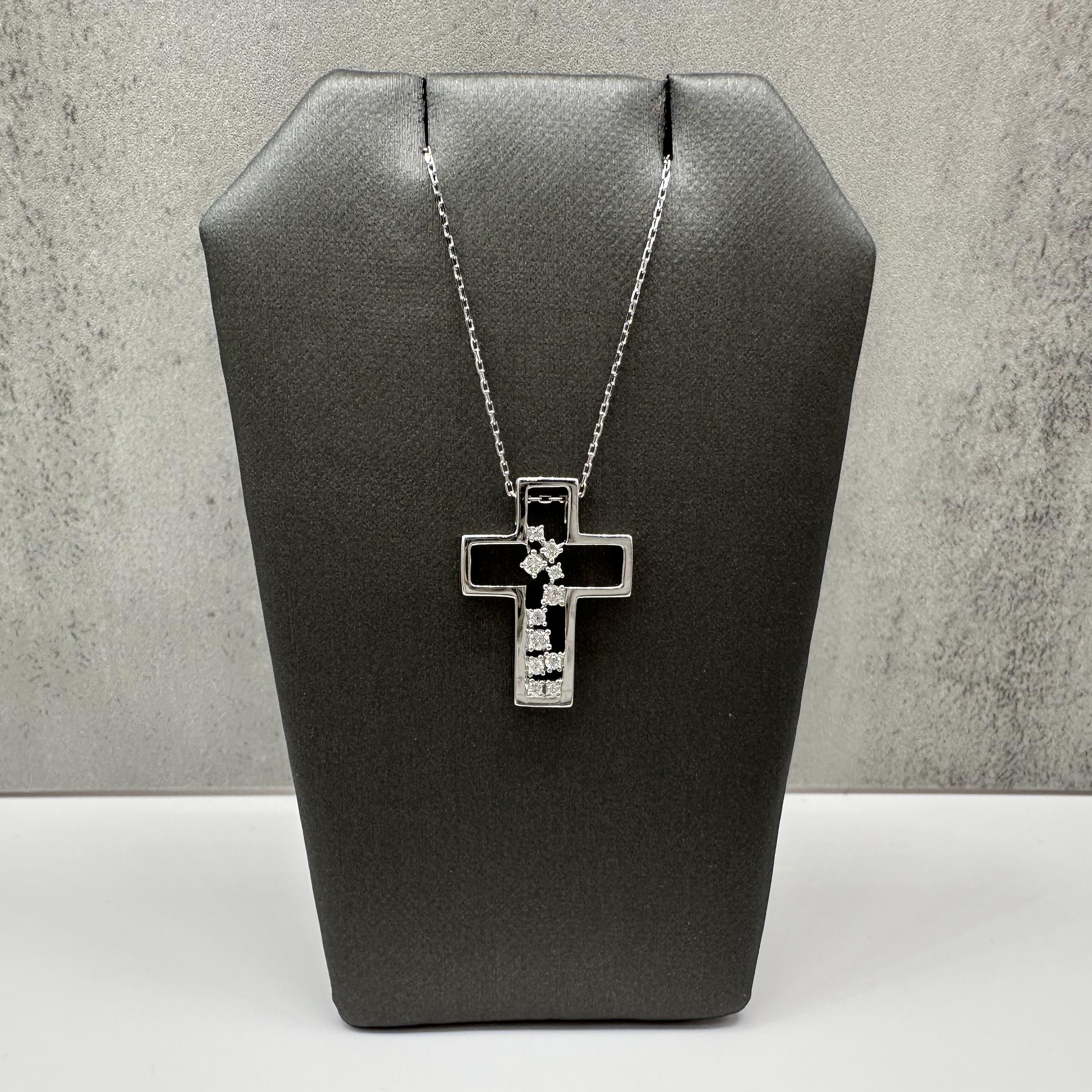 Scattered Diamond Cross Necklace Sterling Silver 0.16ctw GH 16 18in New