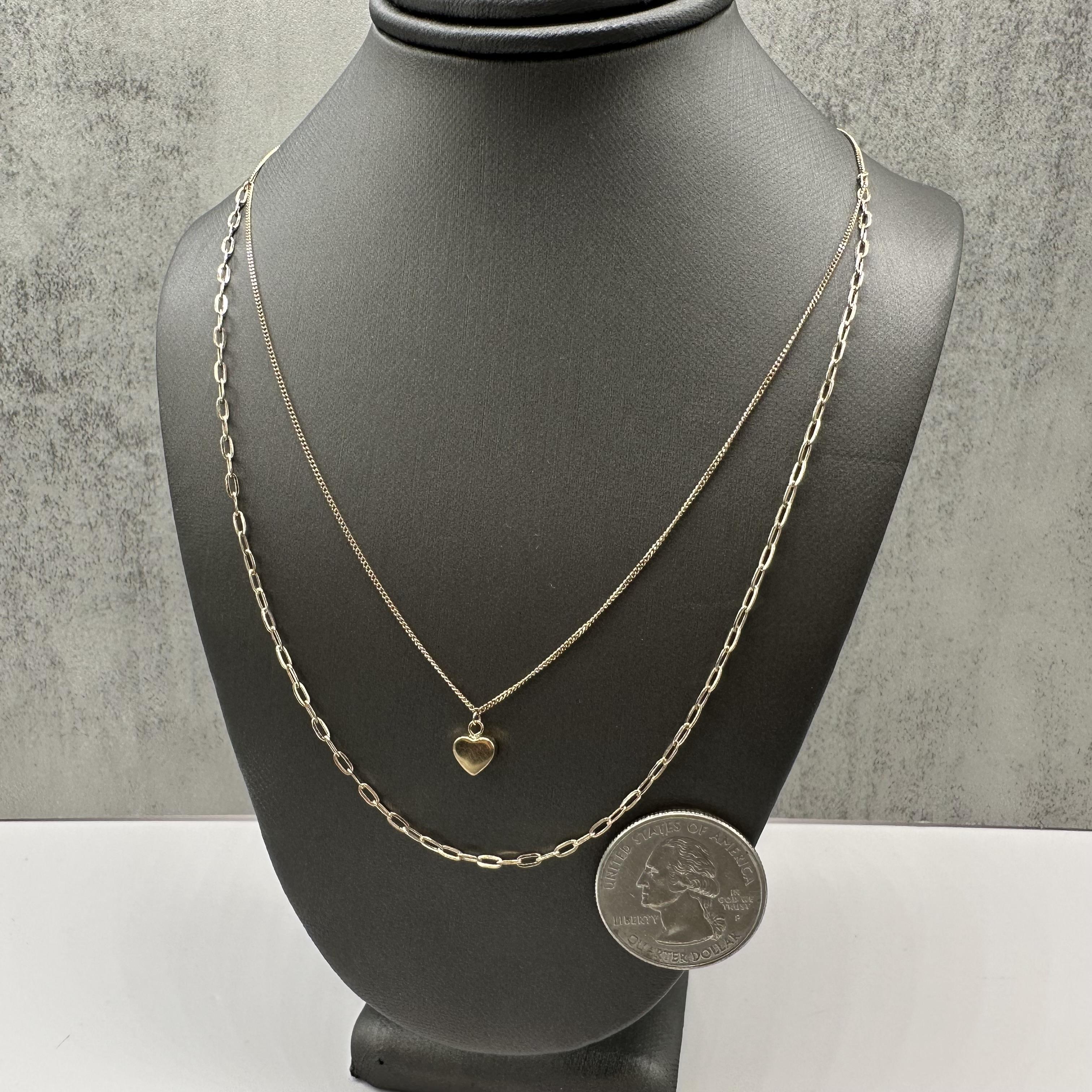 Two Layer Heart Necklace 10kt Yellow Gold Paperclip Chain New