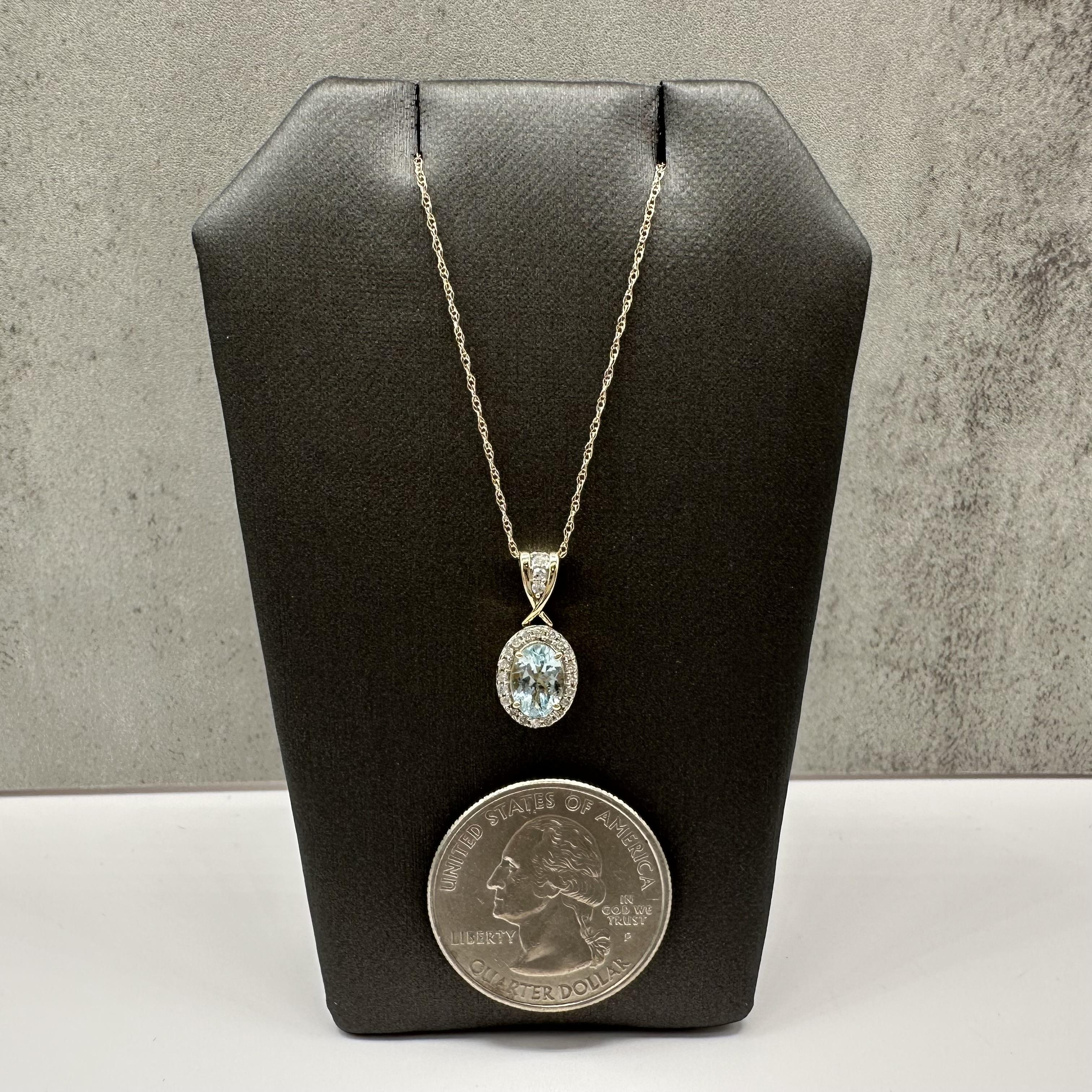 Aquamarine Diamond Pendant Necklace 10kt Yellow Gold 0.15ctw 18in New