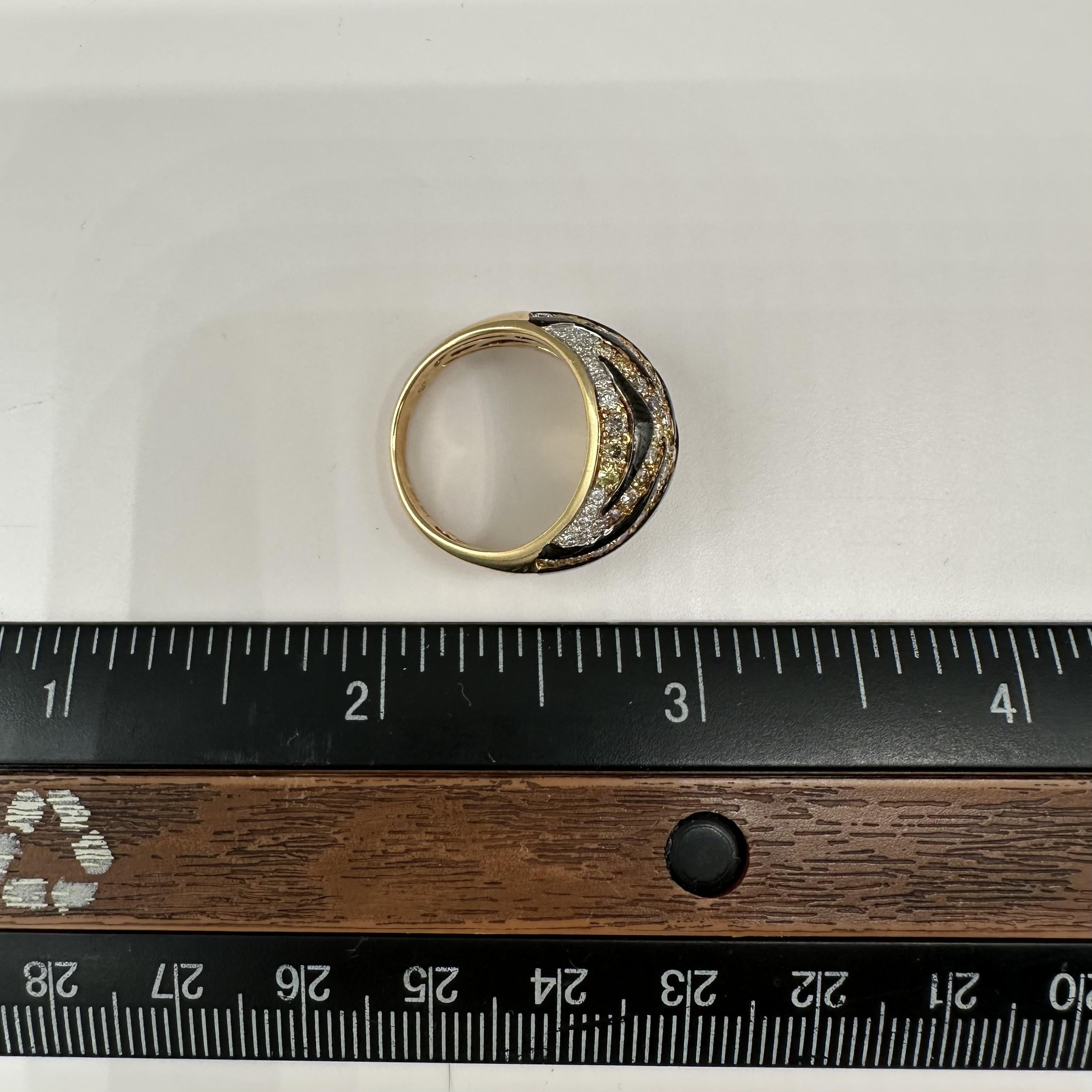 Diamond Enamel Animal Stripe Dome Ring 14kt Yellow Gold Estate
