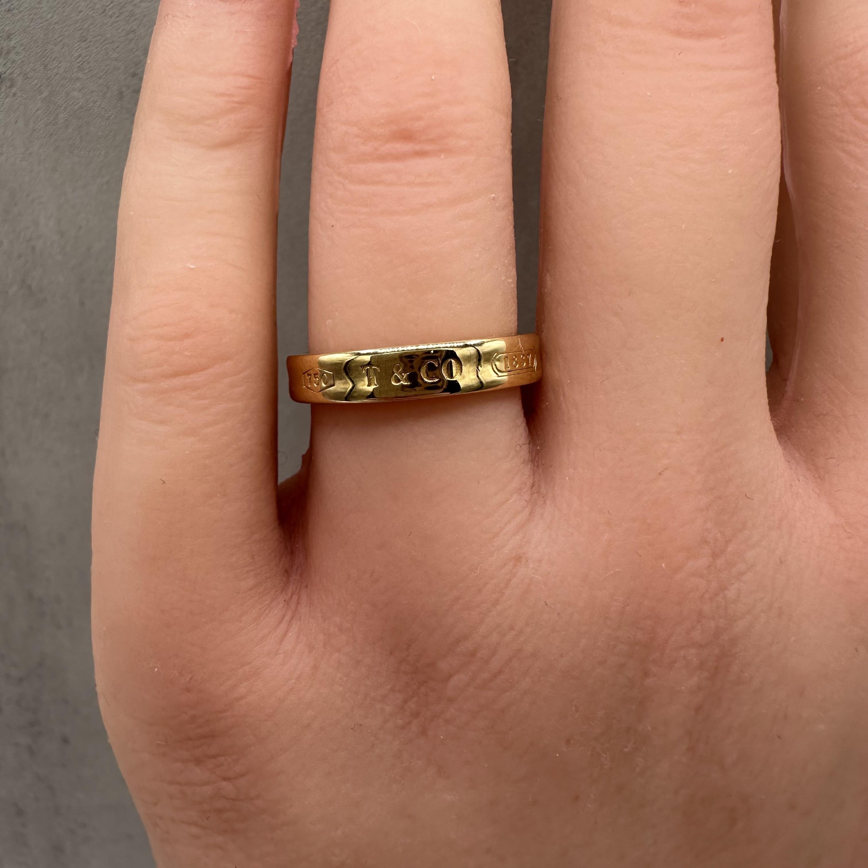 Designer Tiffany 1837 Band Ring 18kt Yellow Gold Size 6.5