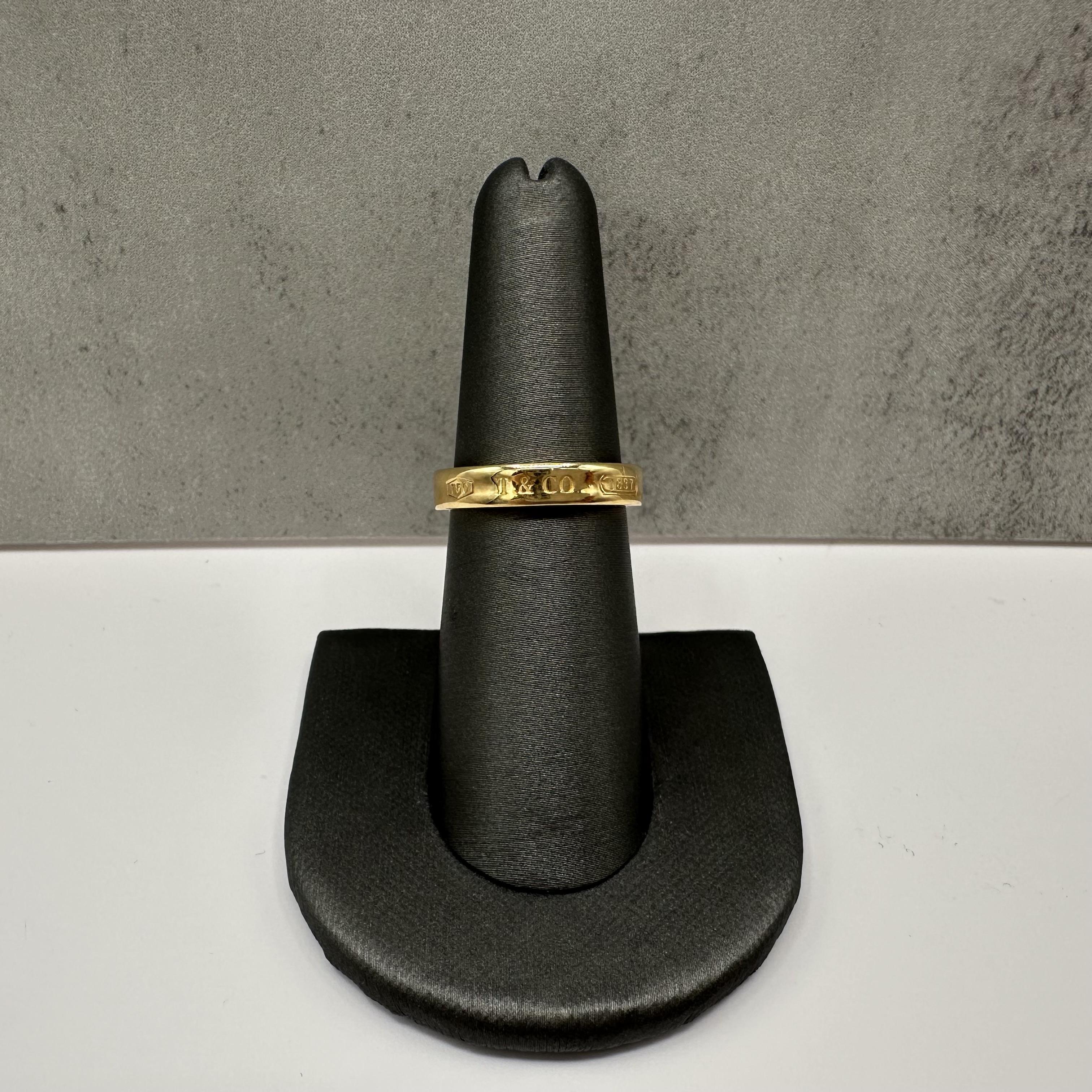 Designer Tiffany 1837 Band Ring 18kt Yellow Gold Size 6.5