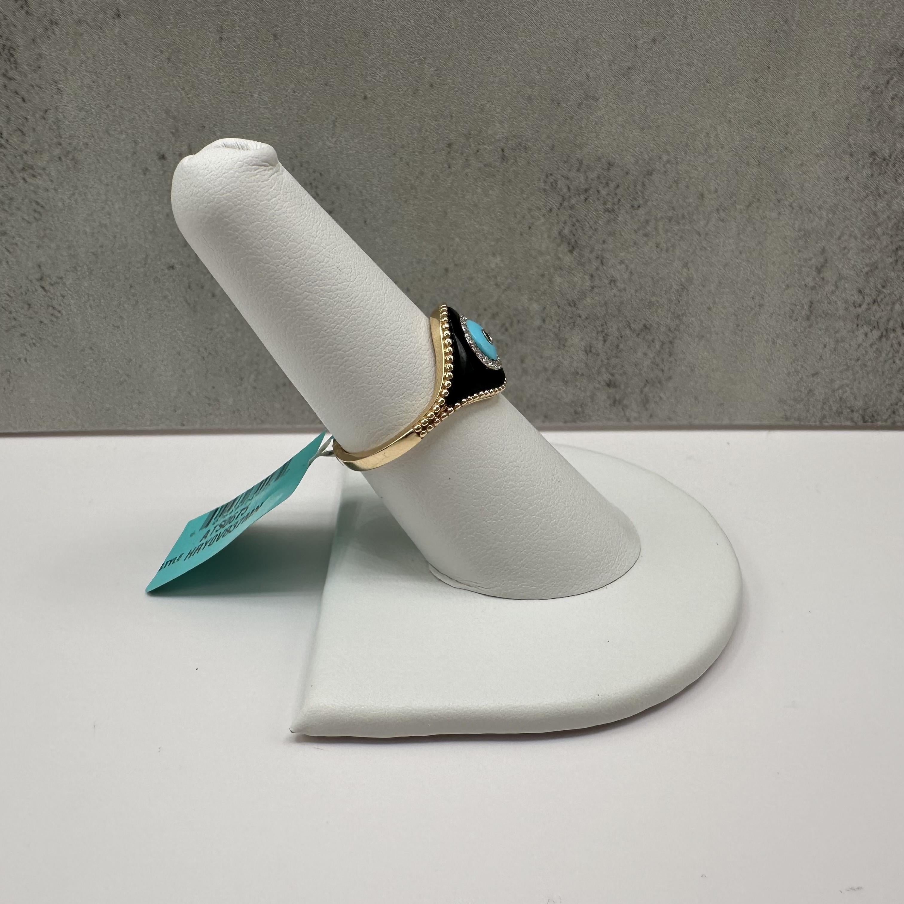 Designer Effy Diamond Onyx Turquoise Evil Eye Ring 14kt Gold NWT