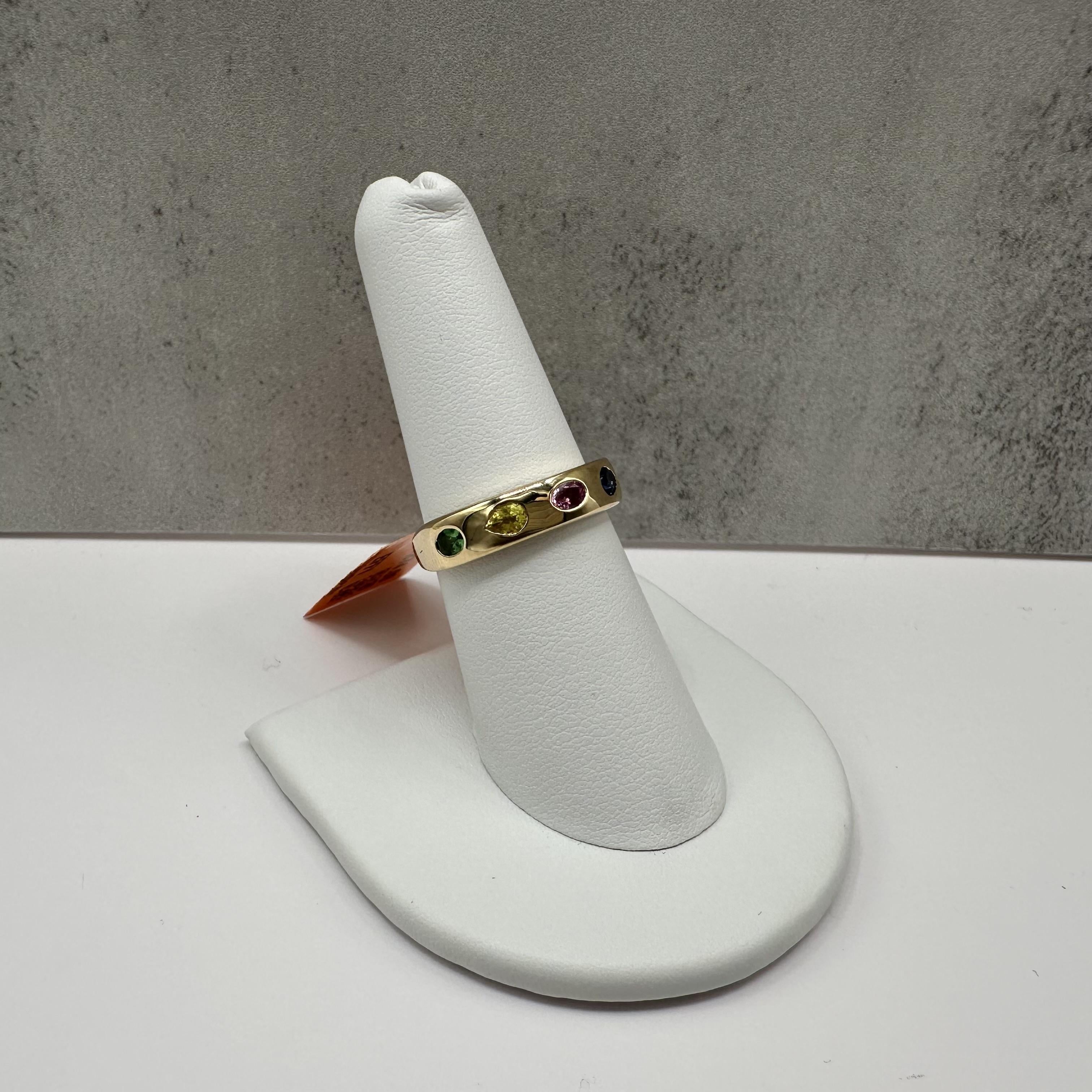 Designer Effy Rainbow Gemstone Ring 14kt Yellow Gold 0.97ctw NWT