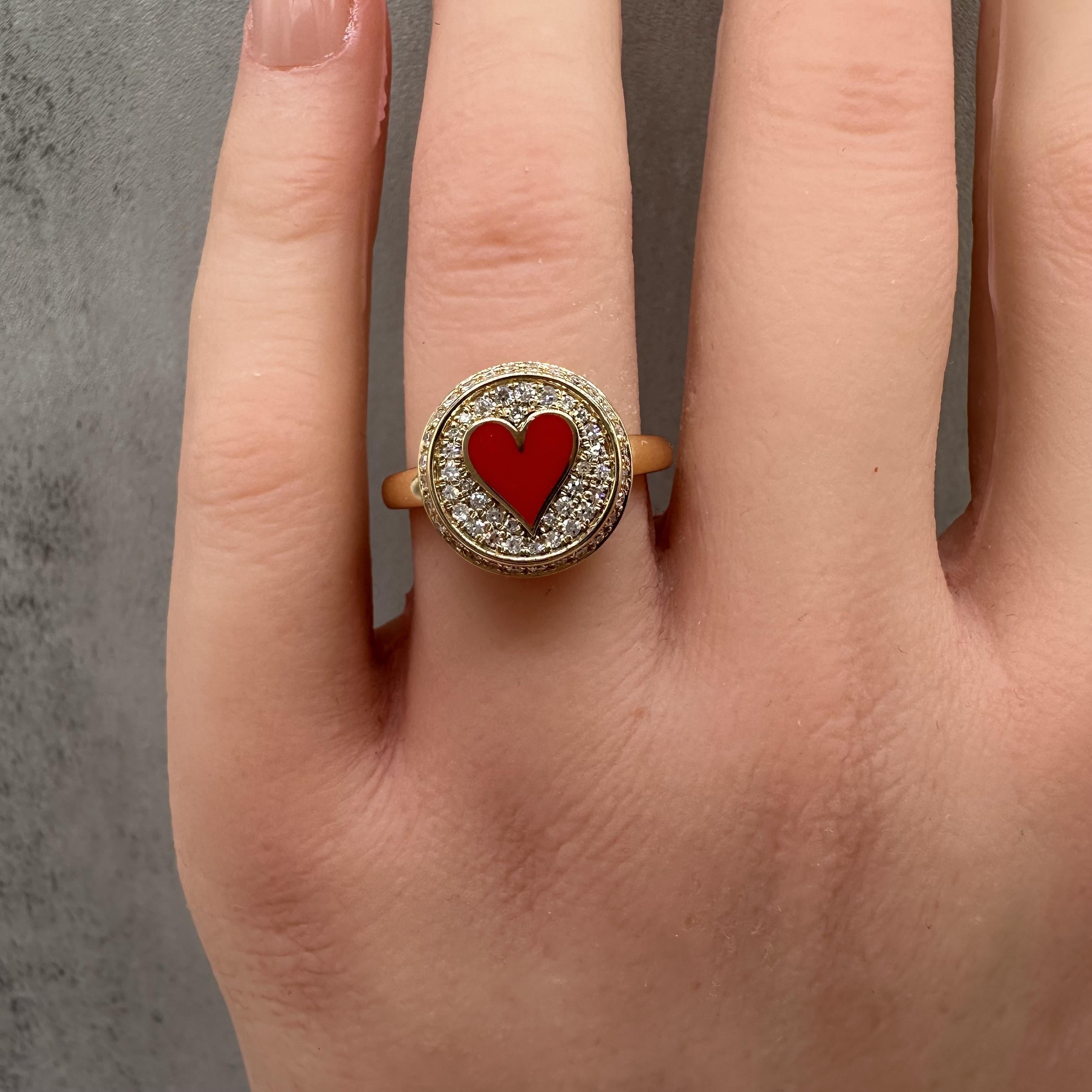 Designer Effy Diamond Enamel Heart Ring 14kt Yellow Gold 0.28ctw NWT