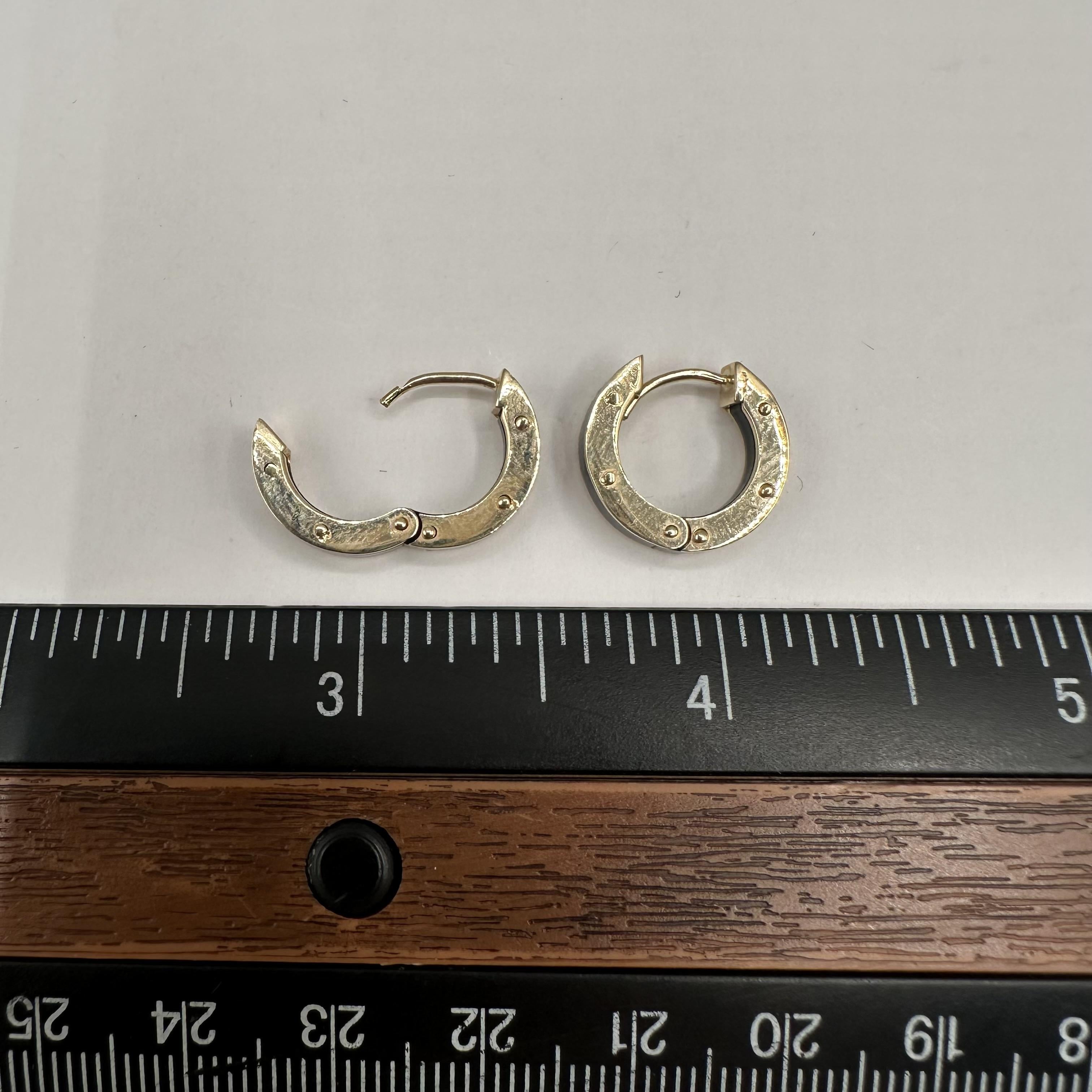 Black Enamel Inlay Huggie Earrings 14K Yellow Gold 4.3mm 14.7mm