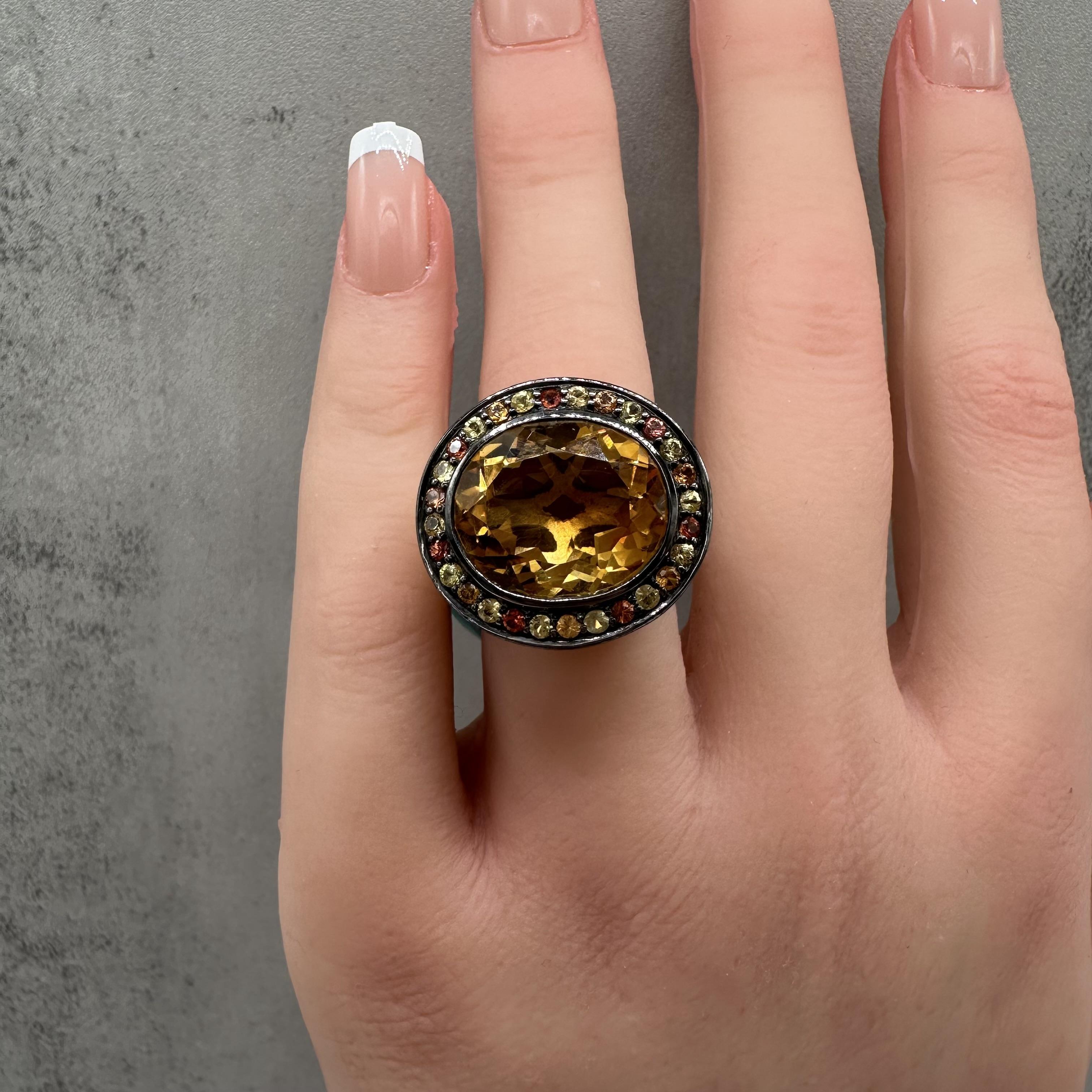 Designer Effy Citrine Multicolor Gemstone Ring Sterling Silver NWT