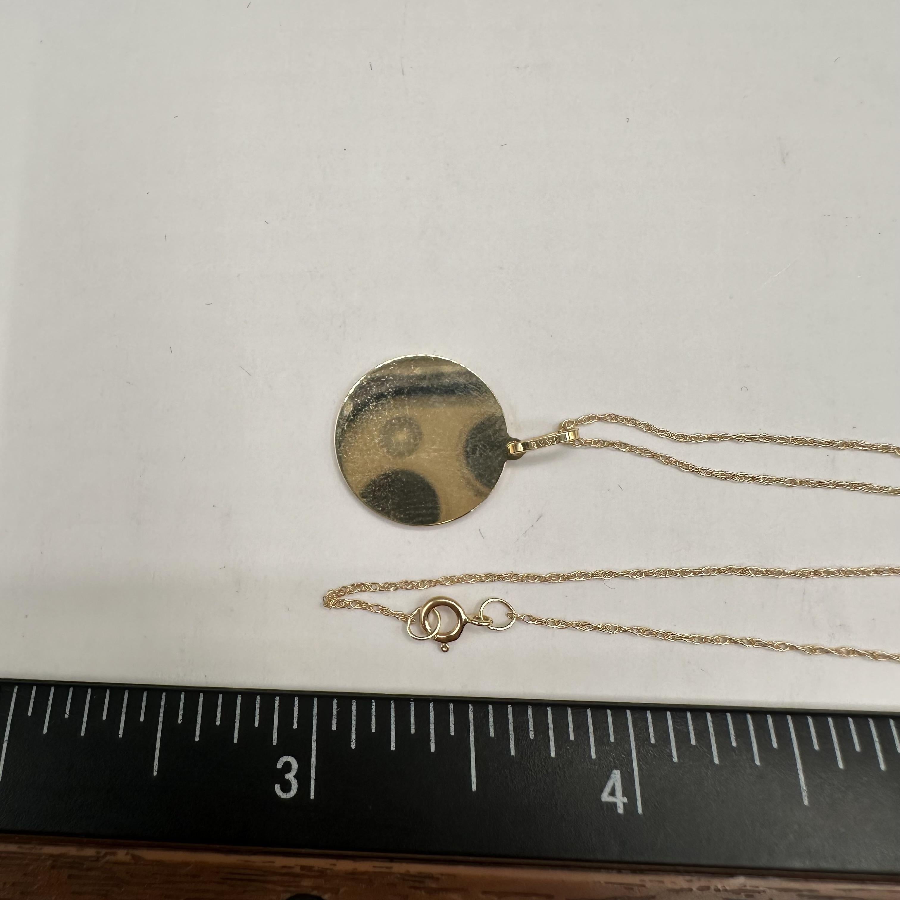 Pink Enamel Disc Necklace 14K Yellow Gold 18in 1.9g