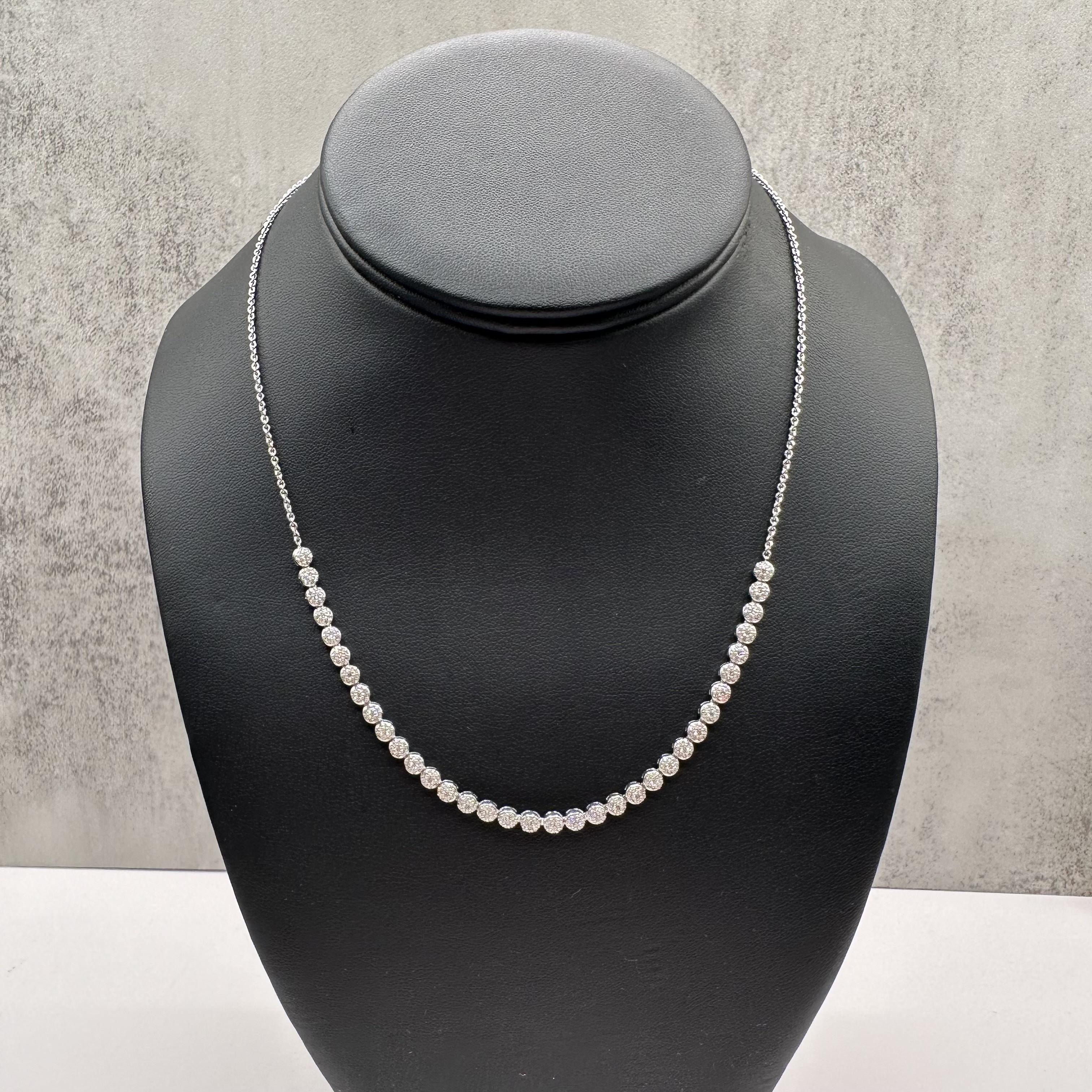 Natural Diamond Cluster Necklace 10K White Gold 1ctw 16 to 17in New