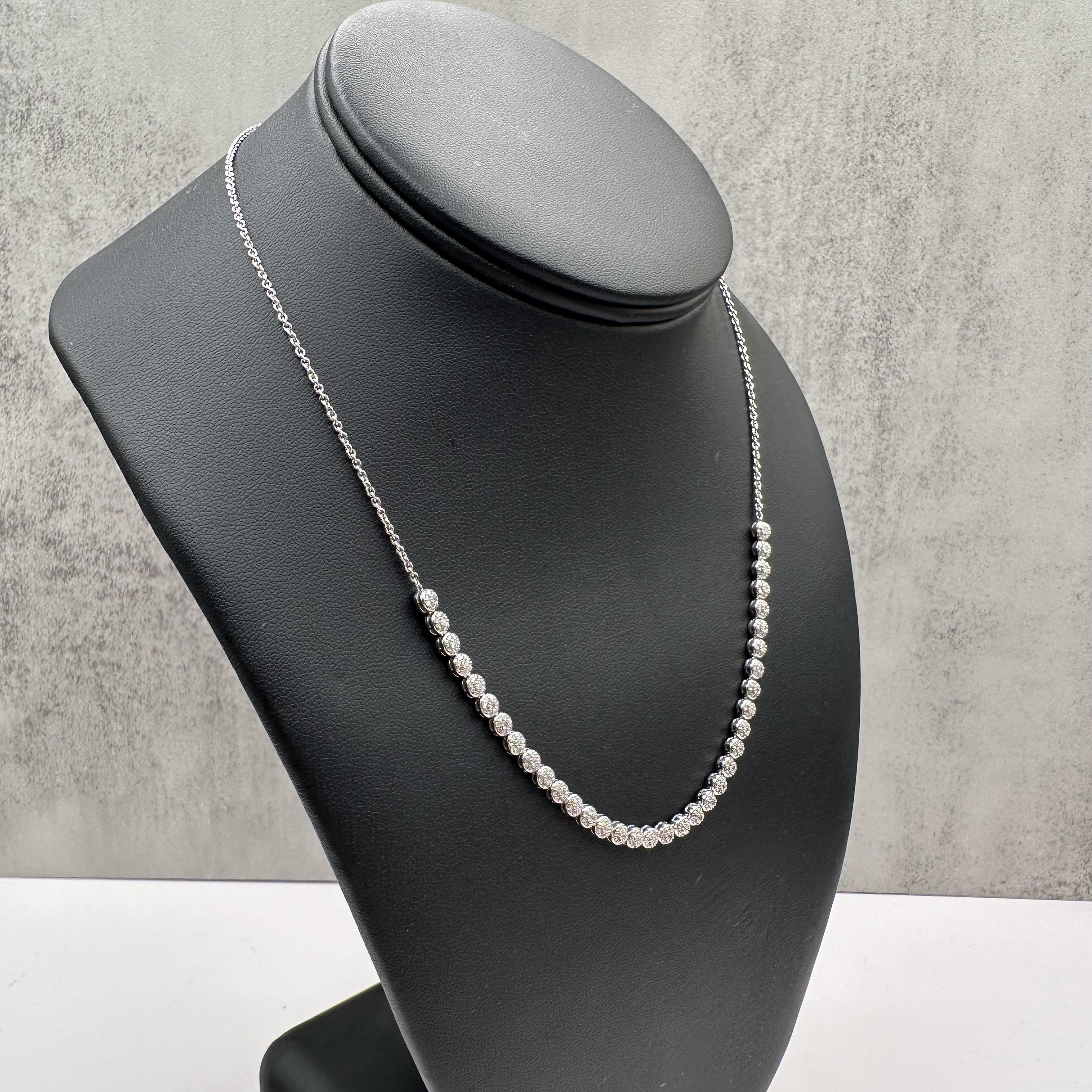 Natural Diamond Cluster Necklace 10K White Gold 1ctw 16 to 17in New