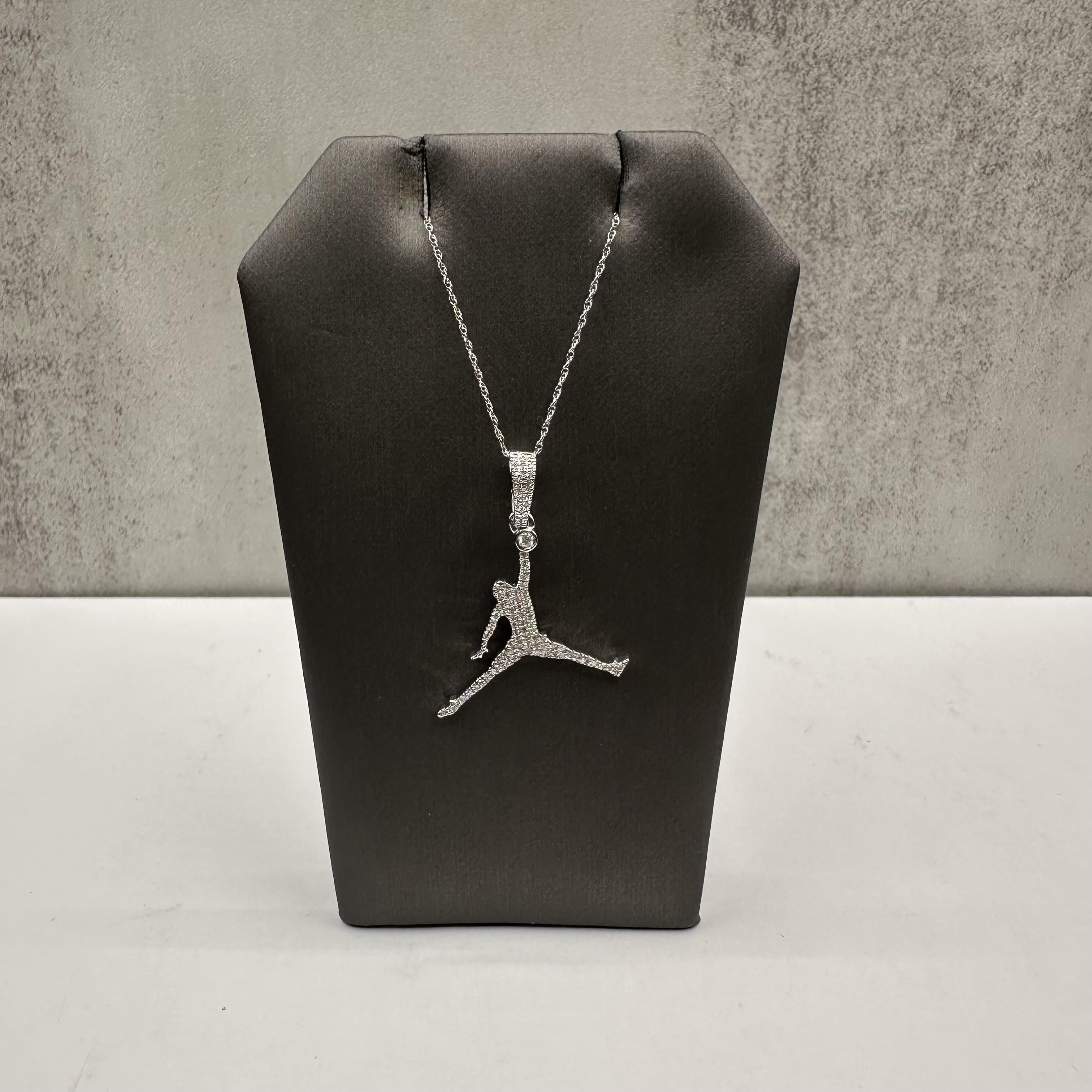 Diamond Basketball Necklace 10K White Gold 0.16ctw Diamonds 18in