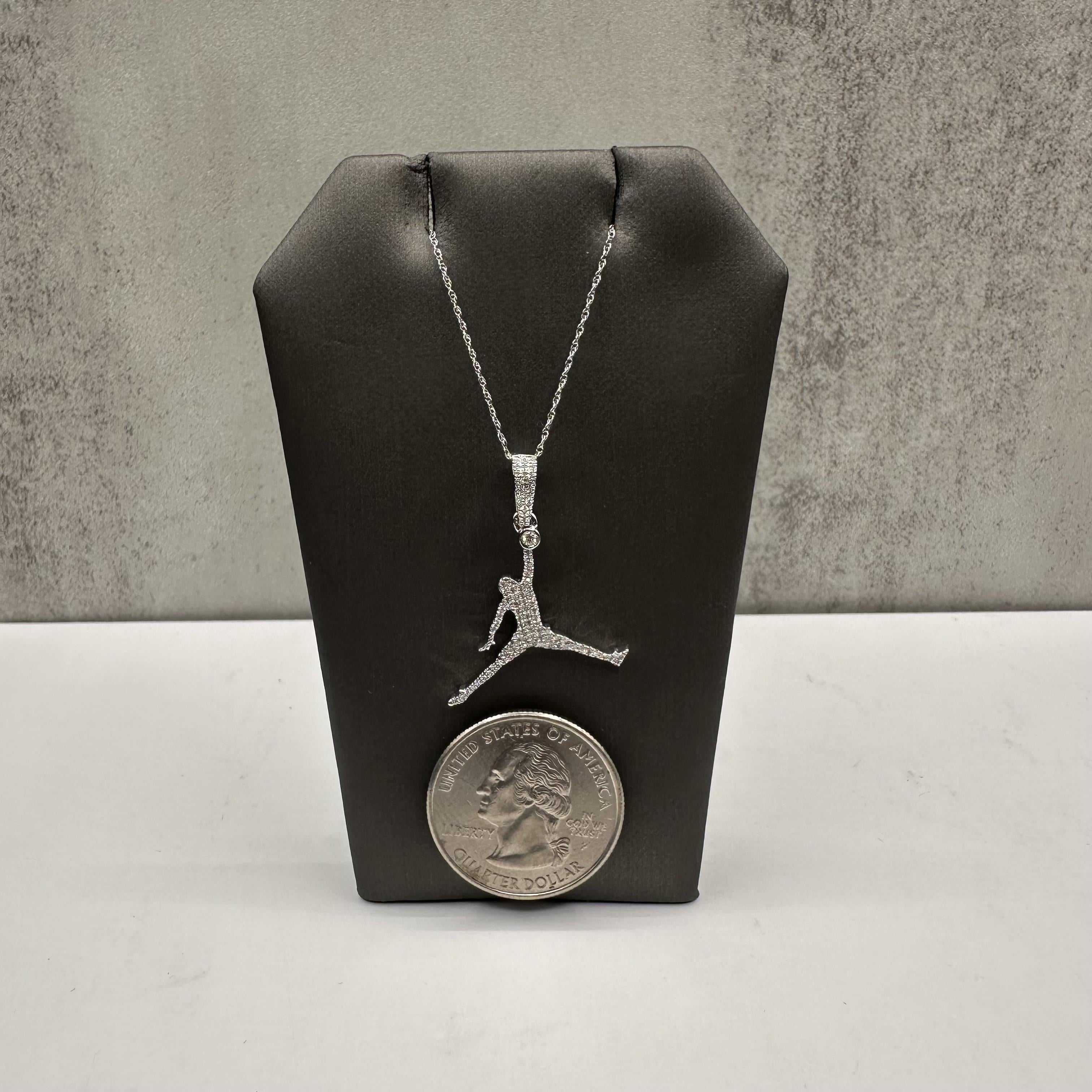 Diamond Basketball Necklace 10K White Gold 0.16ctw Diamonds 18in