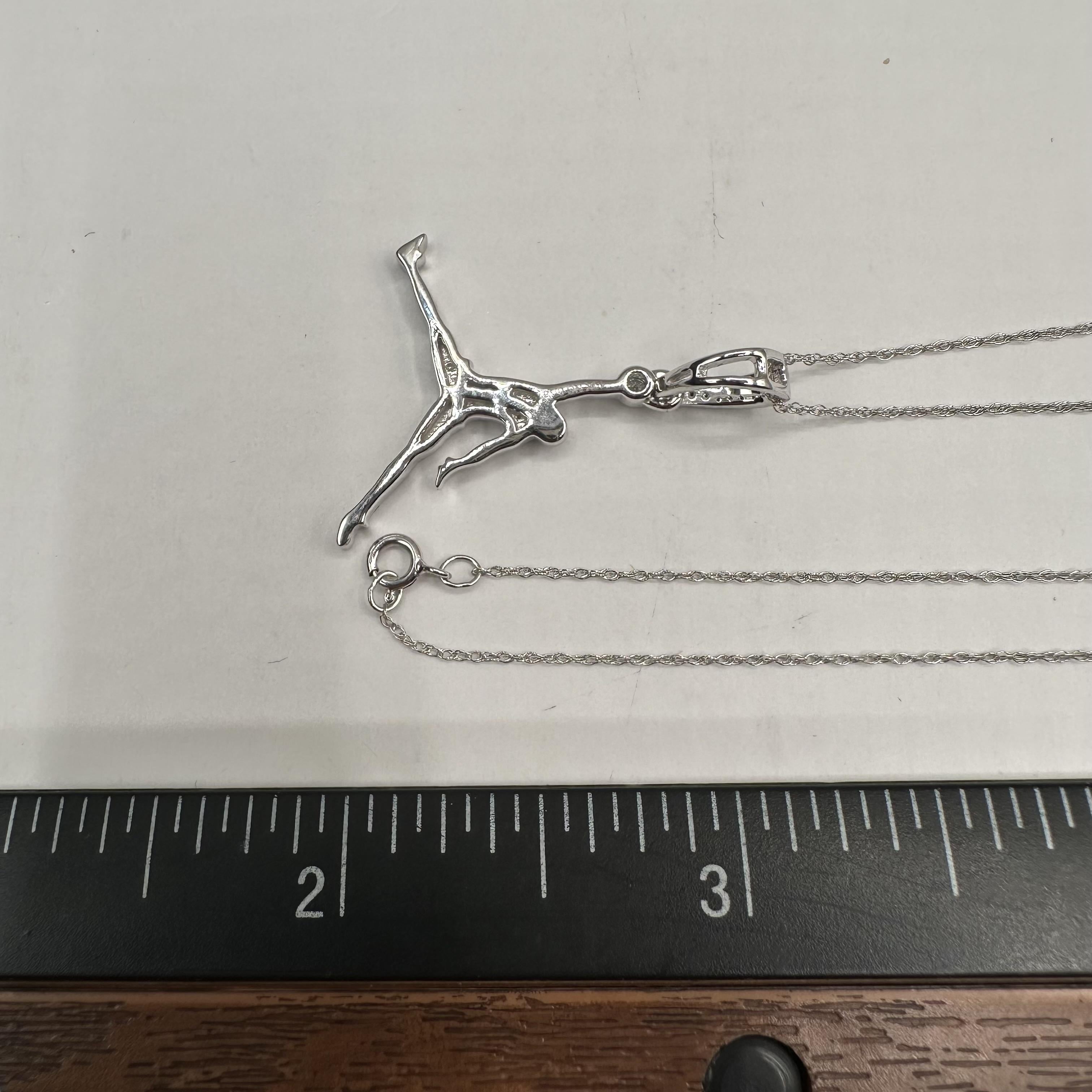 Diamond Basketball Necklace 10K White Gold 0.16ctw Diamonds 18in