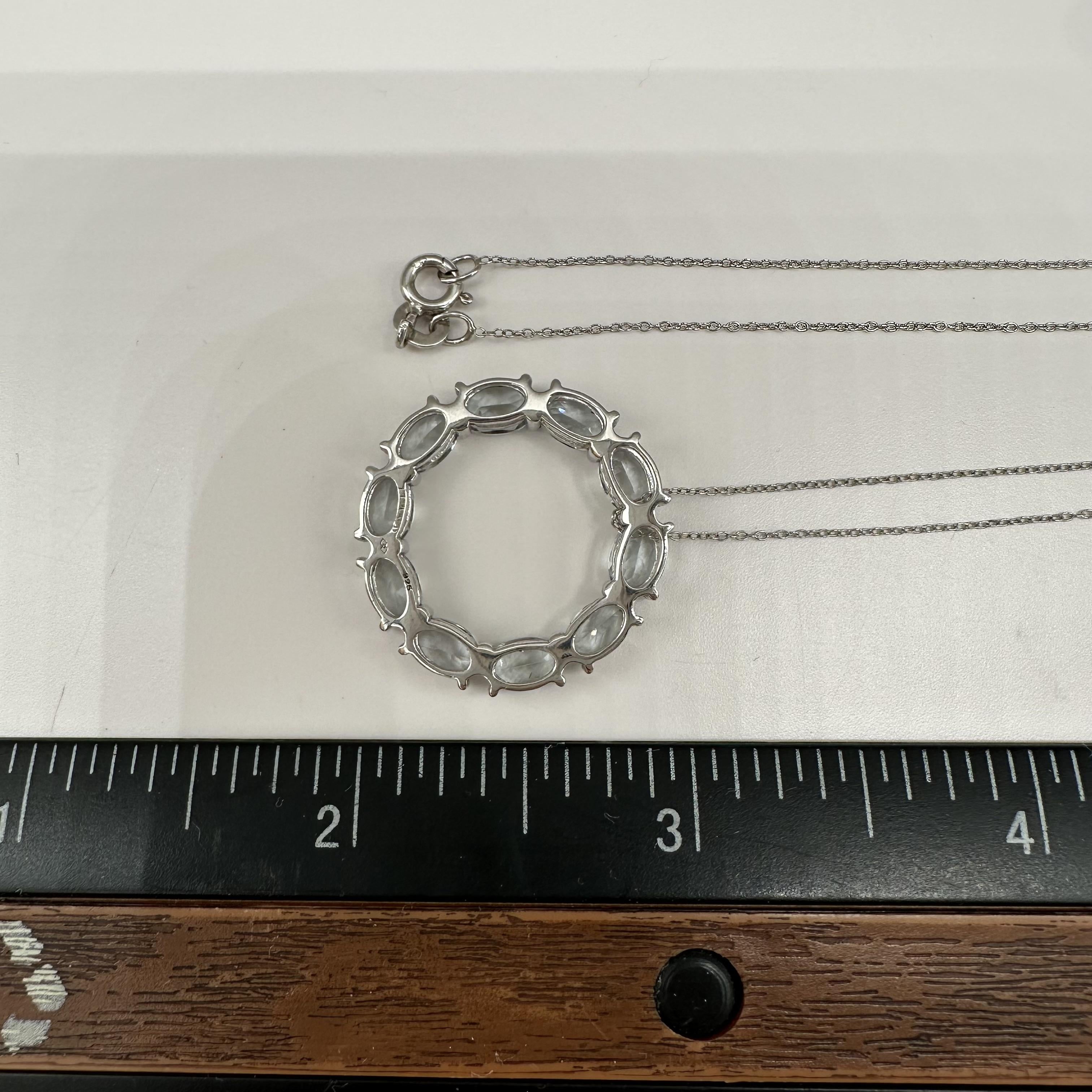Aquamarine Circle Necklace Sterling Silver Oval 18in New