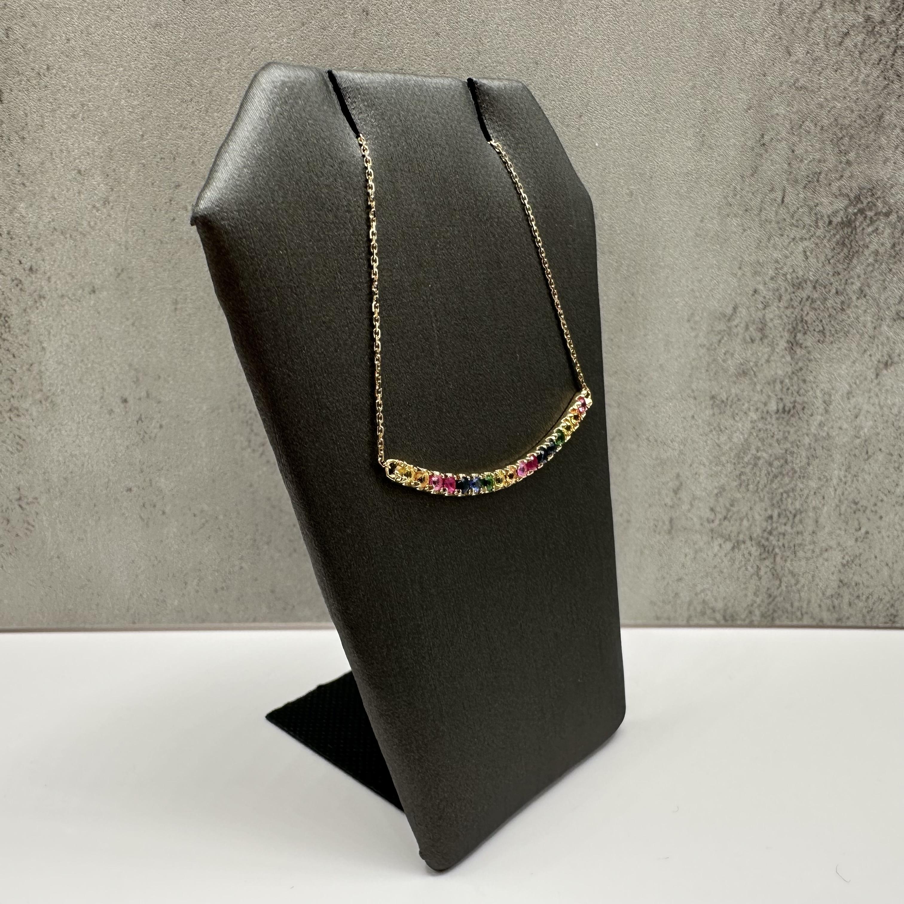 Rainbow Gemstone Bar Necklace 14kt Yellow Gold 0.72ctw Adjustable New