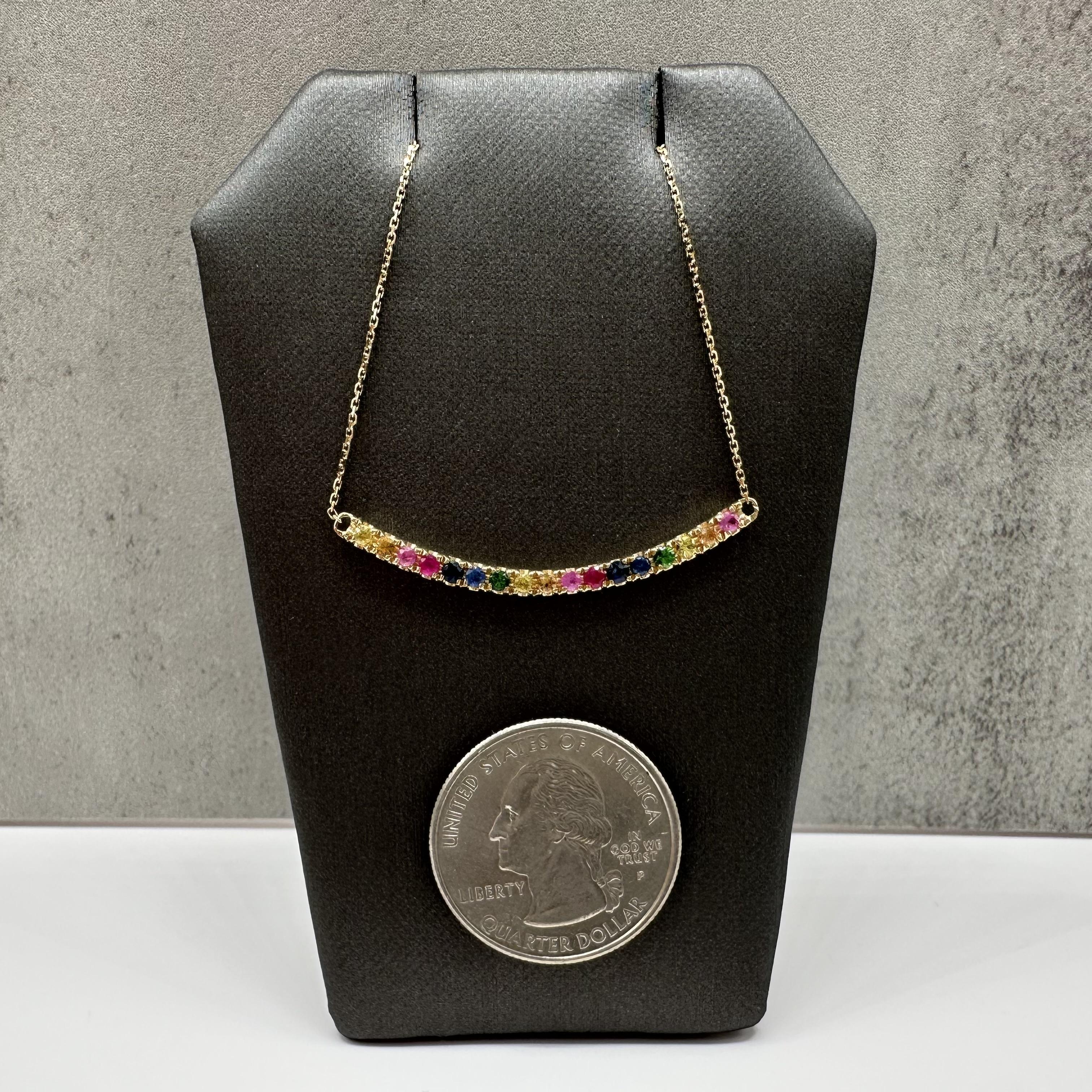 Rainbow Gemstone Bar Necklace 14kt Yellow Gold 0.72ctw Adjustable New