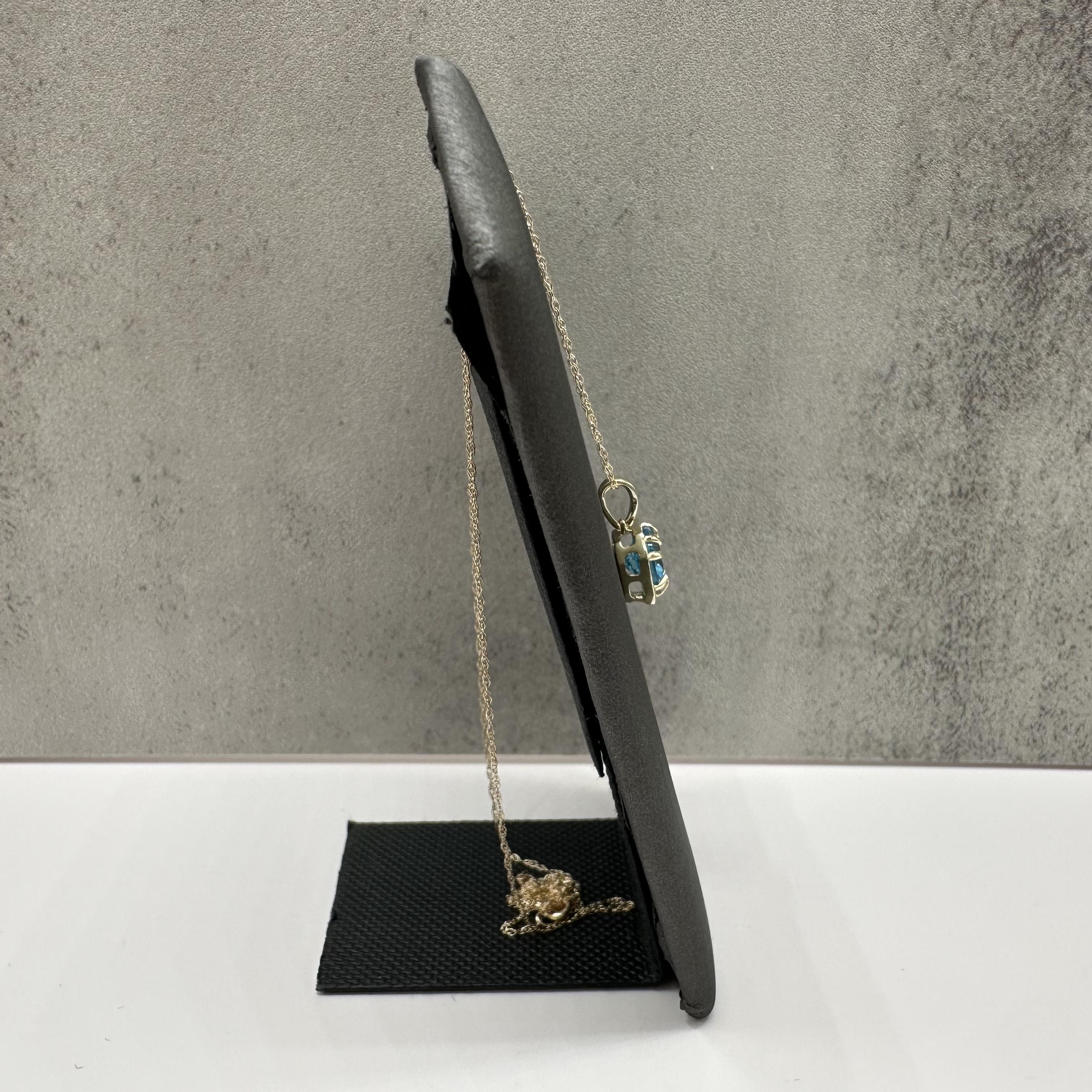 Blue Topaz Claw Set Necklace 10kt Yellow Gold 1.70ctw Cushion New