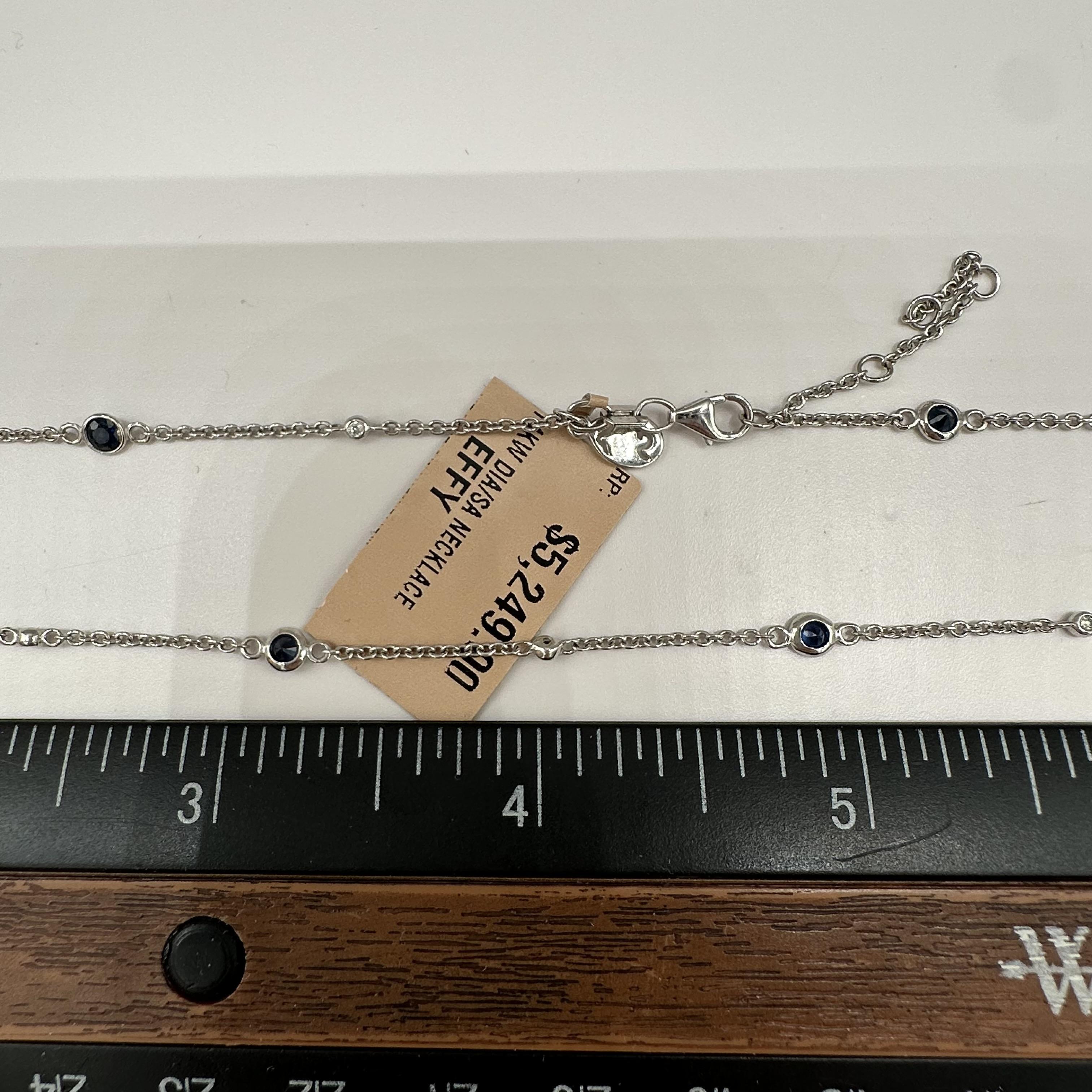 Designer Effy Sapphire Diamond Station Necklace 14kt White Gold NWT