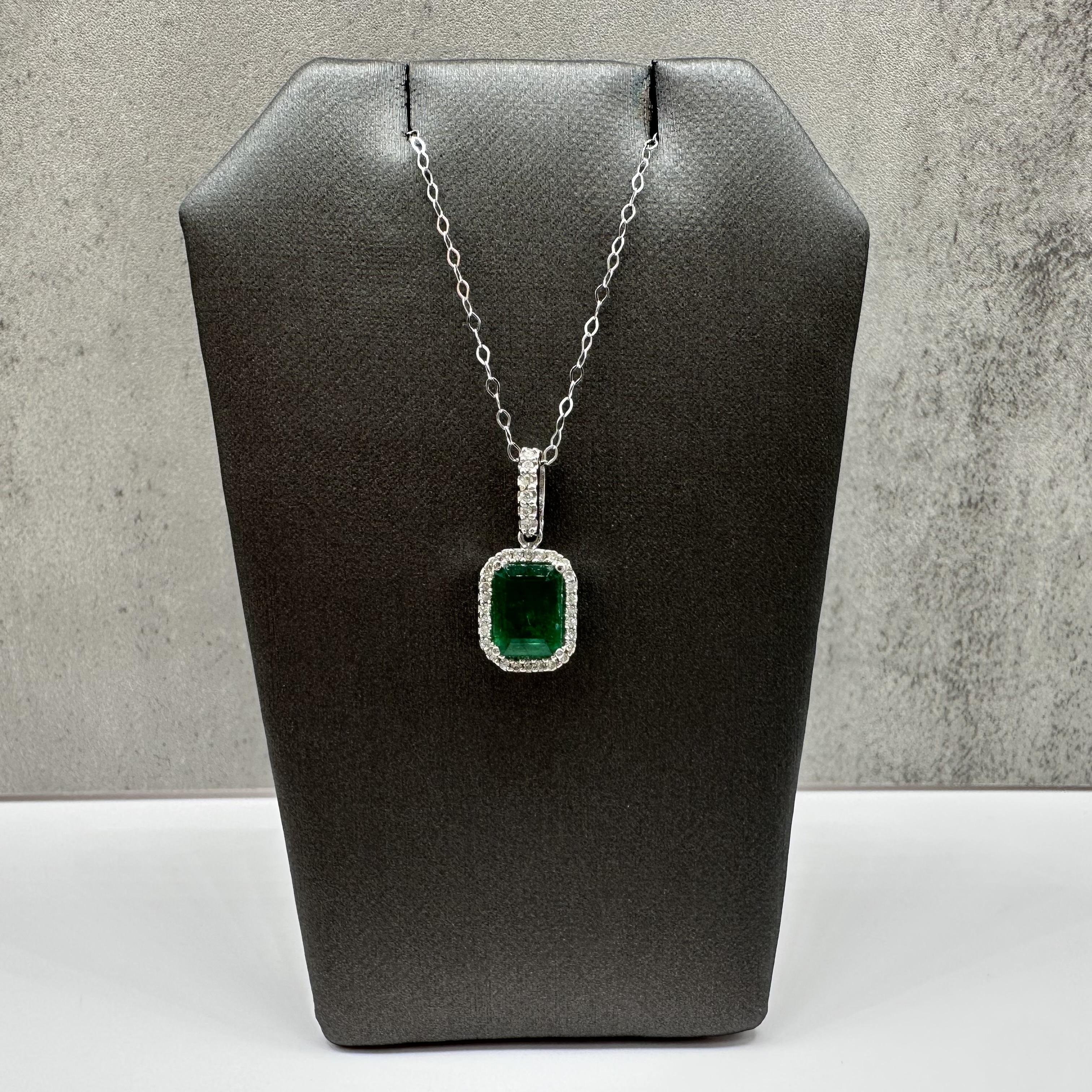 Emerald Diamond Necklace 14kt White Gold Emerald Cut Estate