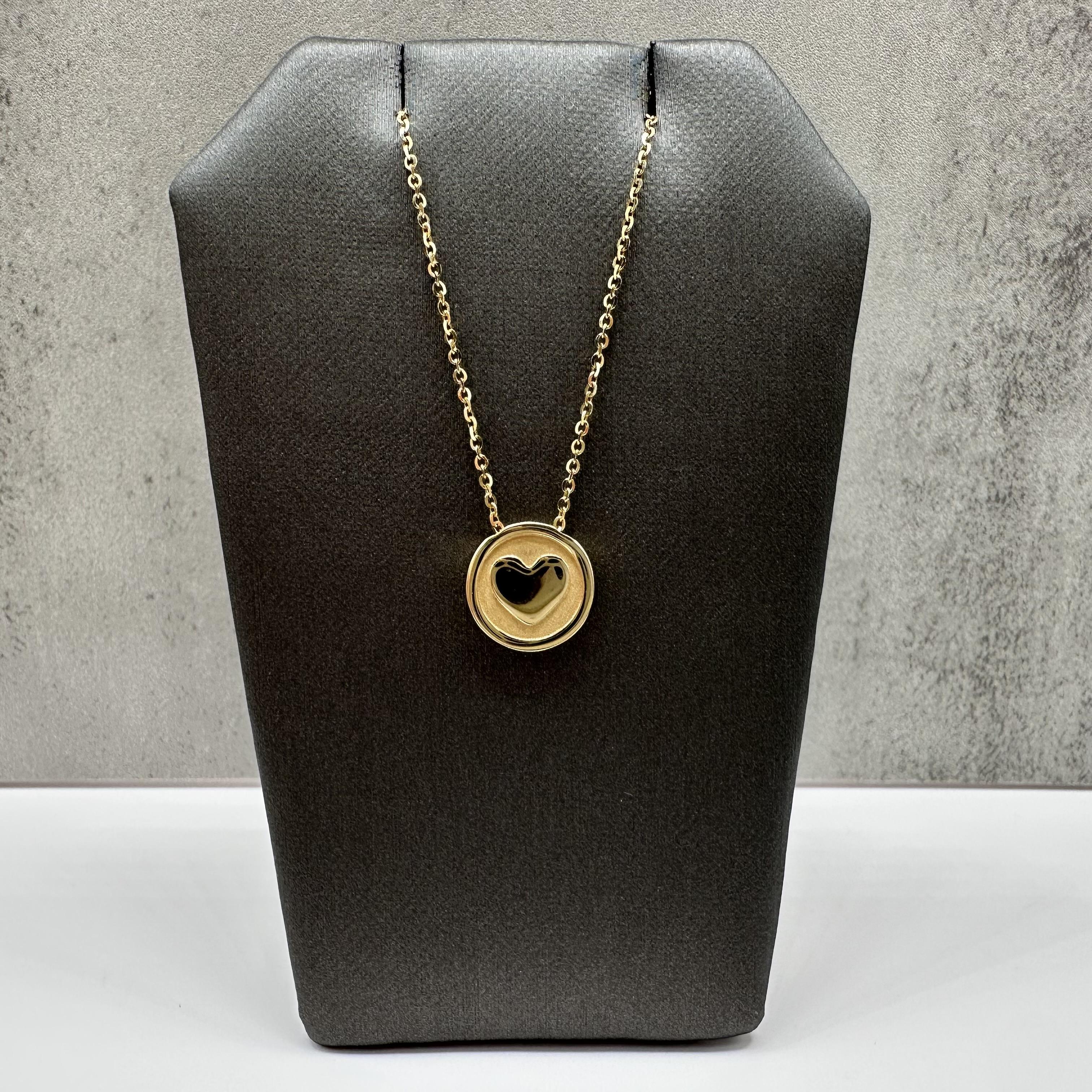 Heart Disc Necklace 14kt Yellow Gold Adjustable 17 18in New